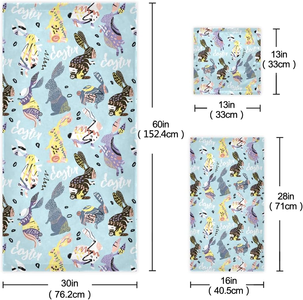 DOMIKING Easter Bunny Bath Towels Set for Hair Face Body