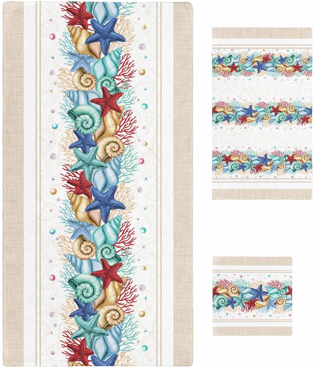 3-Piece Bath Towels Set with Ocean Shell Design