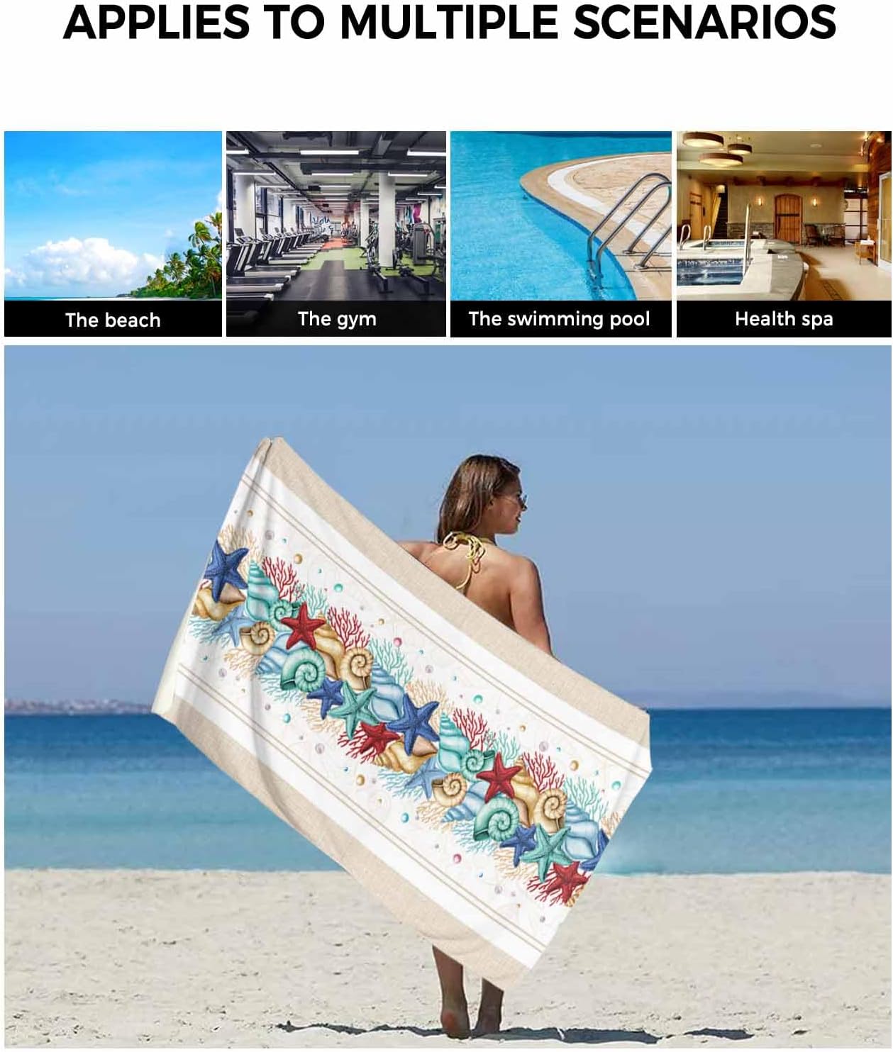 3-Piece Bath Towels Set with Ocean Shell Design