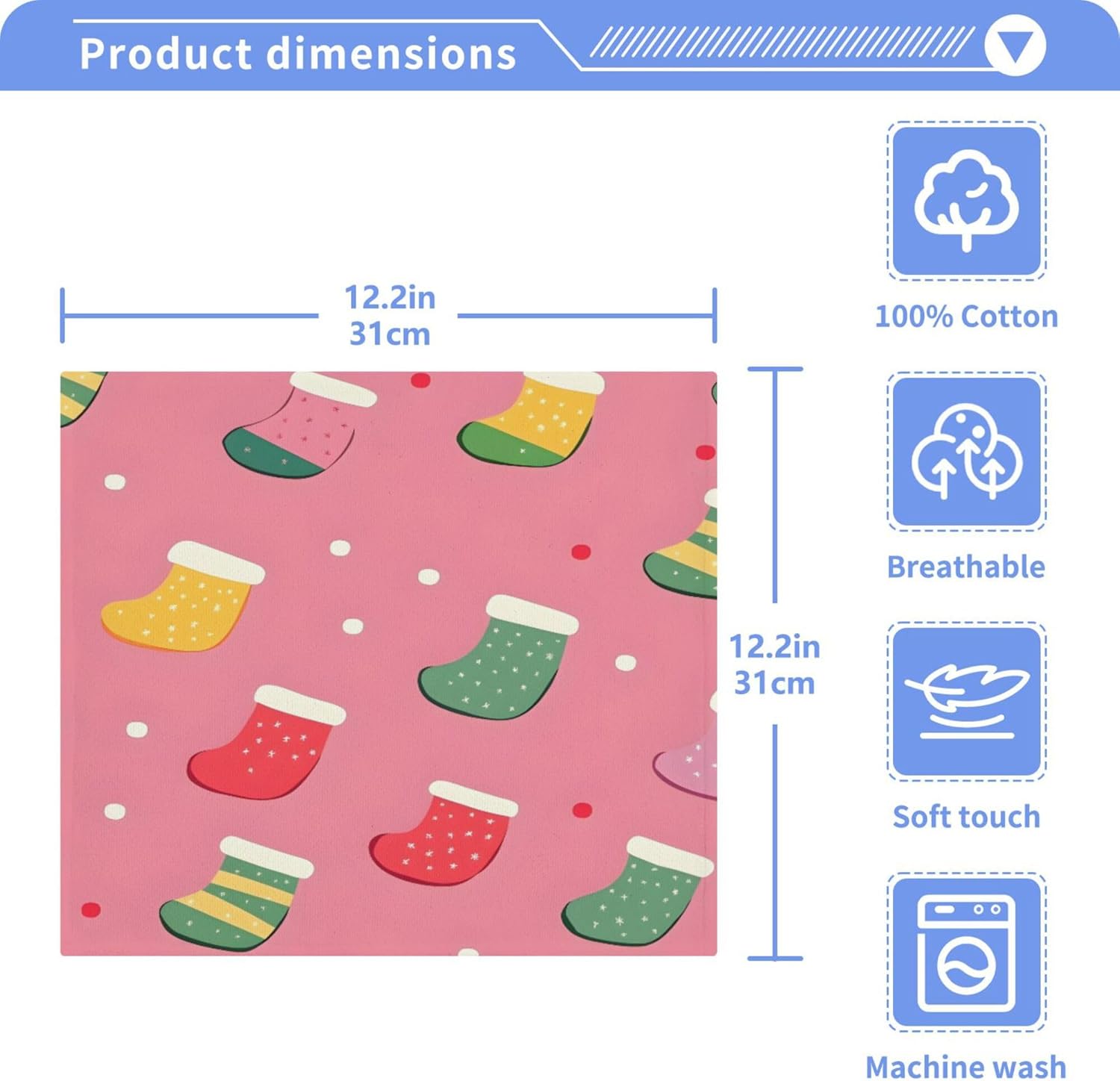 Xigua Christmas Socks Washcloths Set - Multi-Purpose 2-12 Pack - Fast Drying Stylish