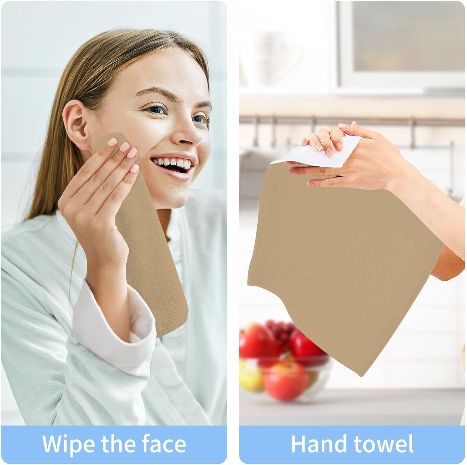 4 Multi-Purpose Tan Washcloths for Soft Hands Clean Surfaces