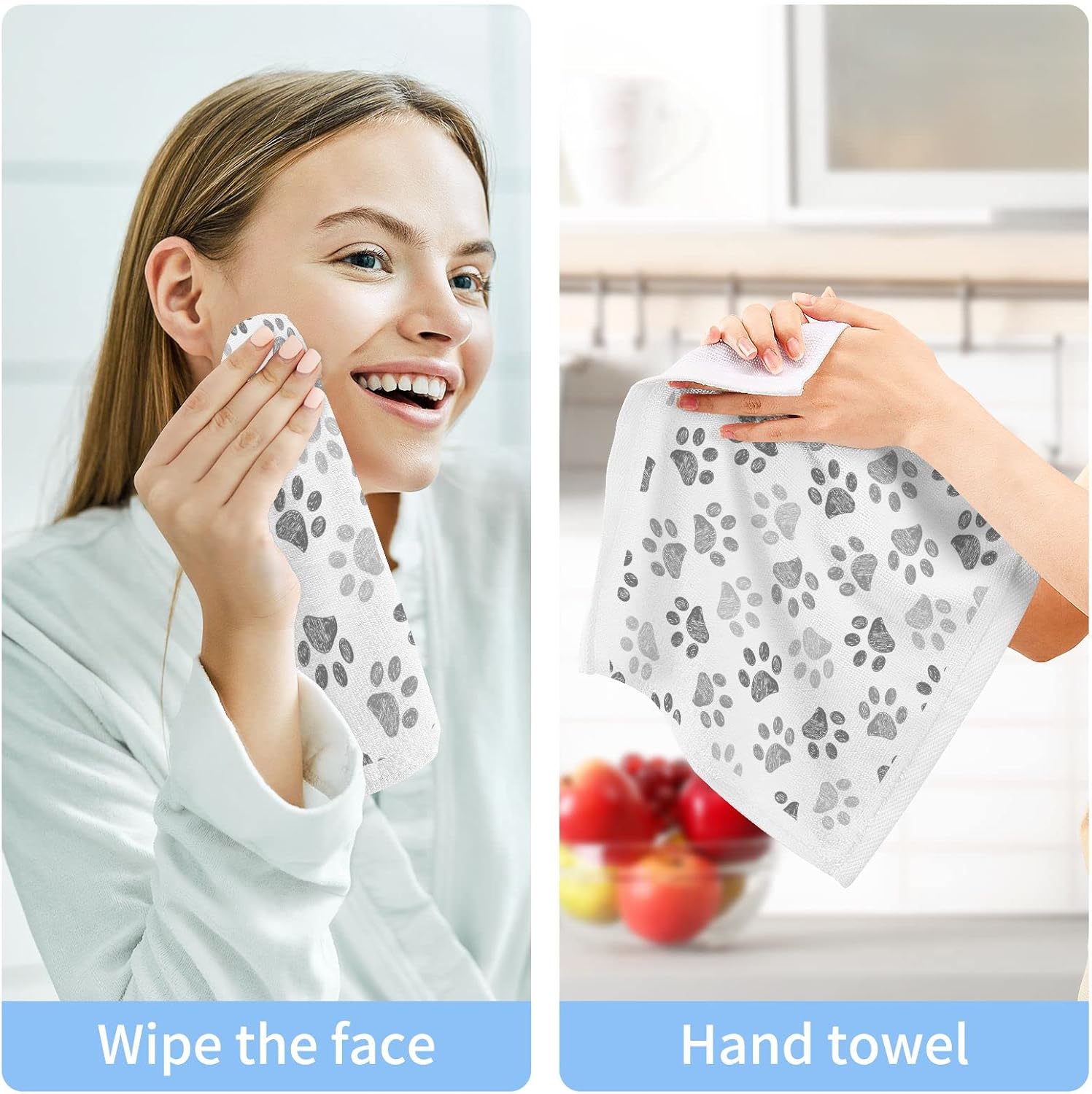 Kigai 4-Piece Reusable CatDog Washcloth Set Soft absorbent and stylish
