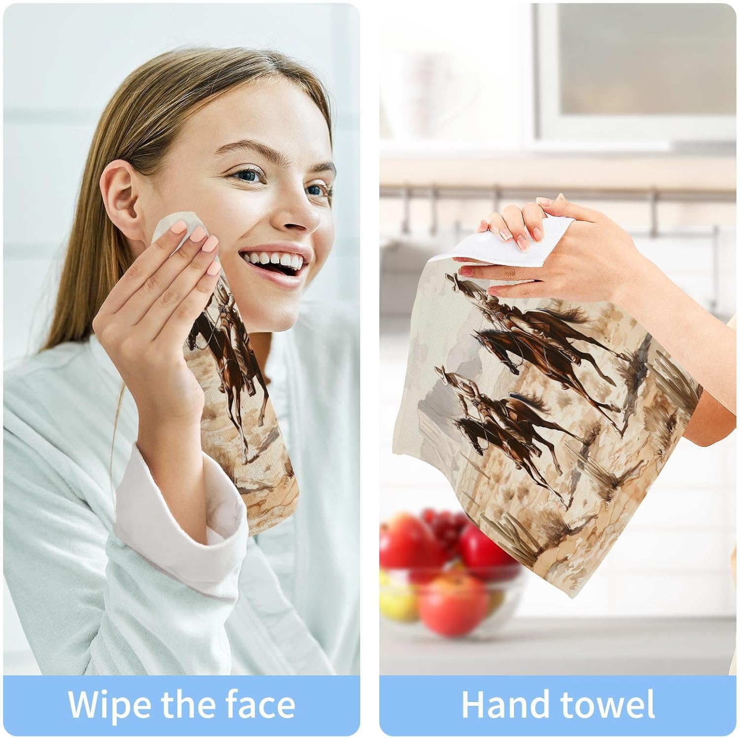 Desert Cowboy Washcloth Set - 12x12 Soft Cotton Reusable Face Hand Towels