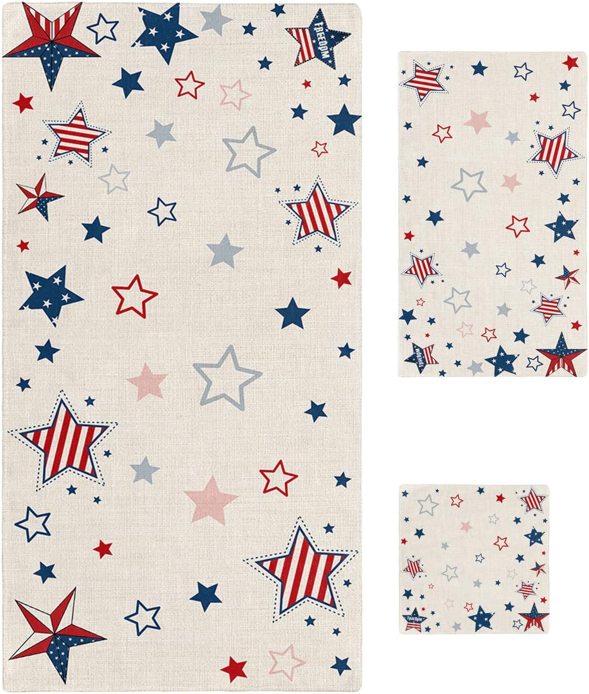 Anzona 4th of July Blue Red Star 3-Piece Bath Towels Set