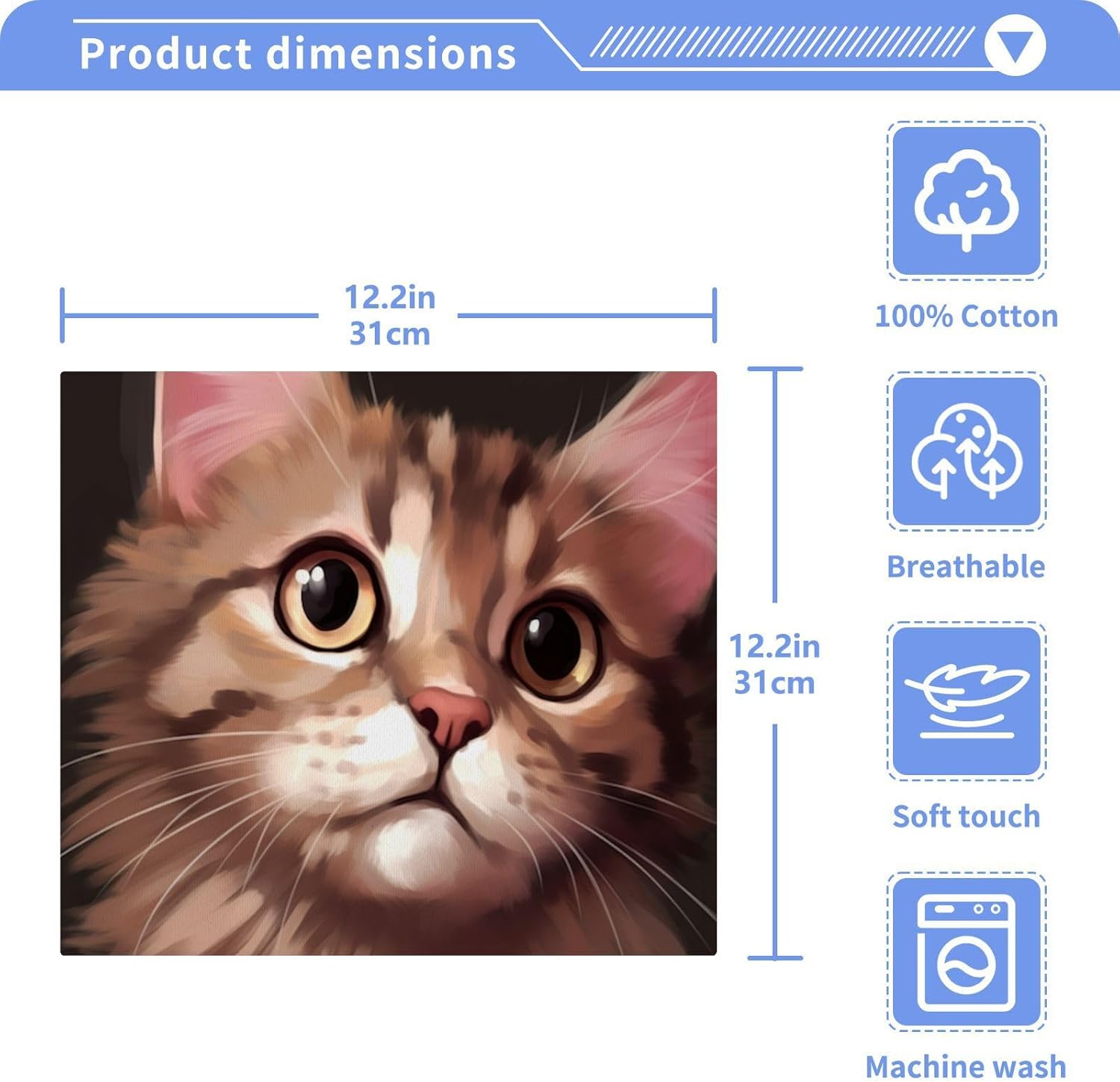 Cute Brown Cat Washcloth 12x12