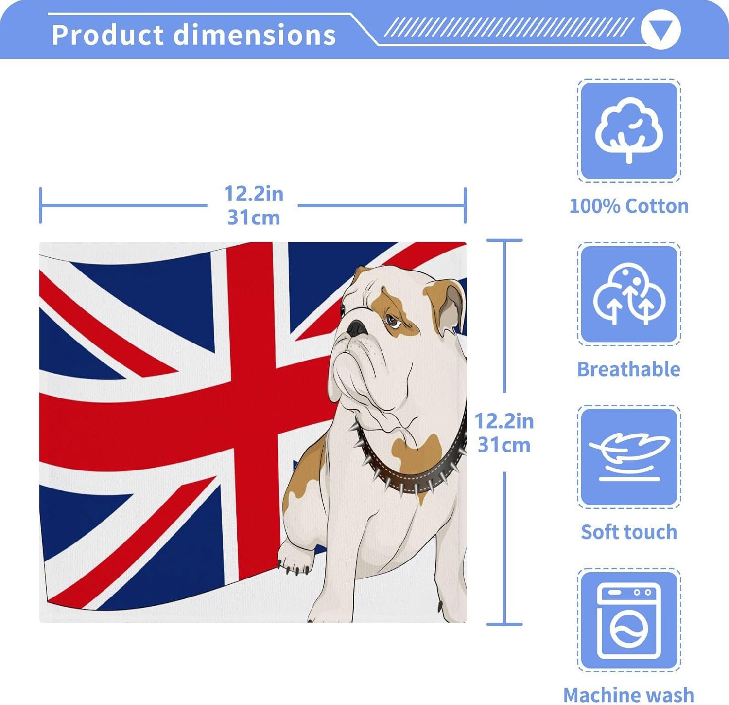 ALAZA Bulldog of The British Flag 12x12 Washcloth 2-Pack