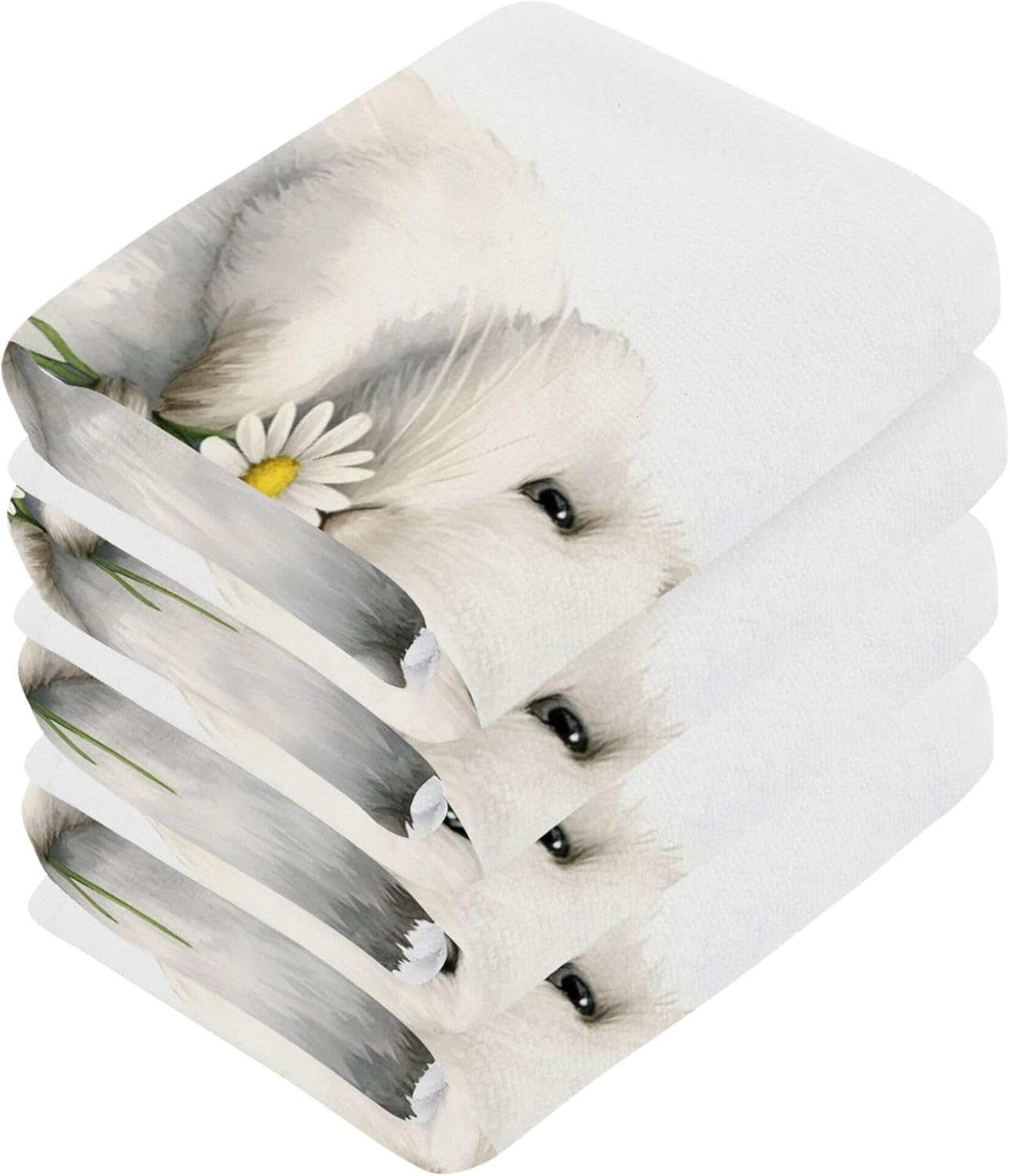 Premium 4-Pack Cotton Face and Hand Towels bunny with daisy design