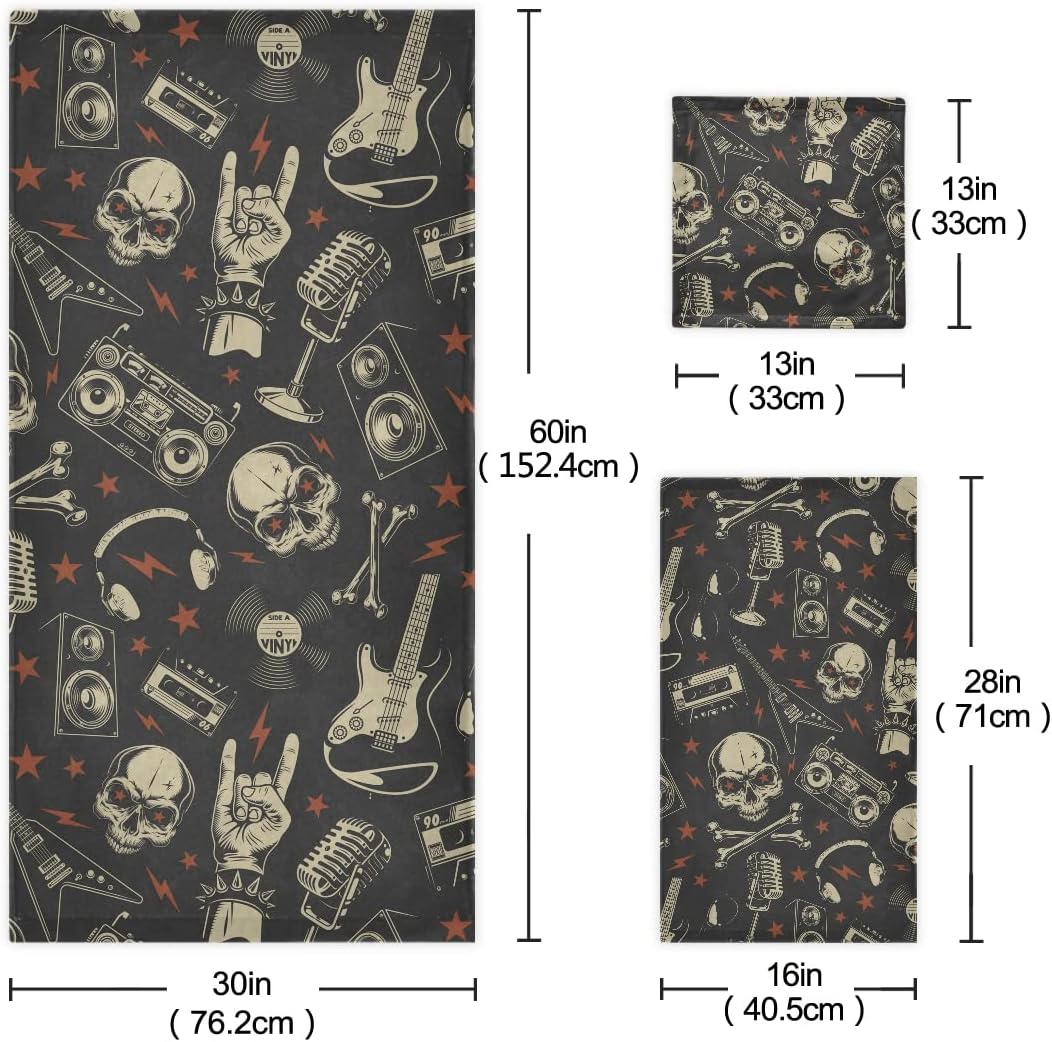DOMIKING Skull Bath Towel Set of 3
