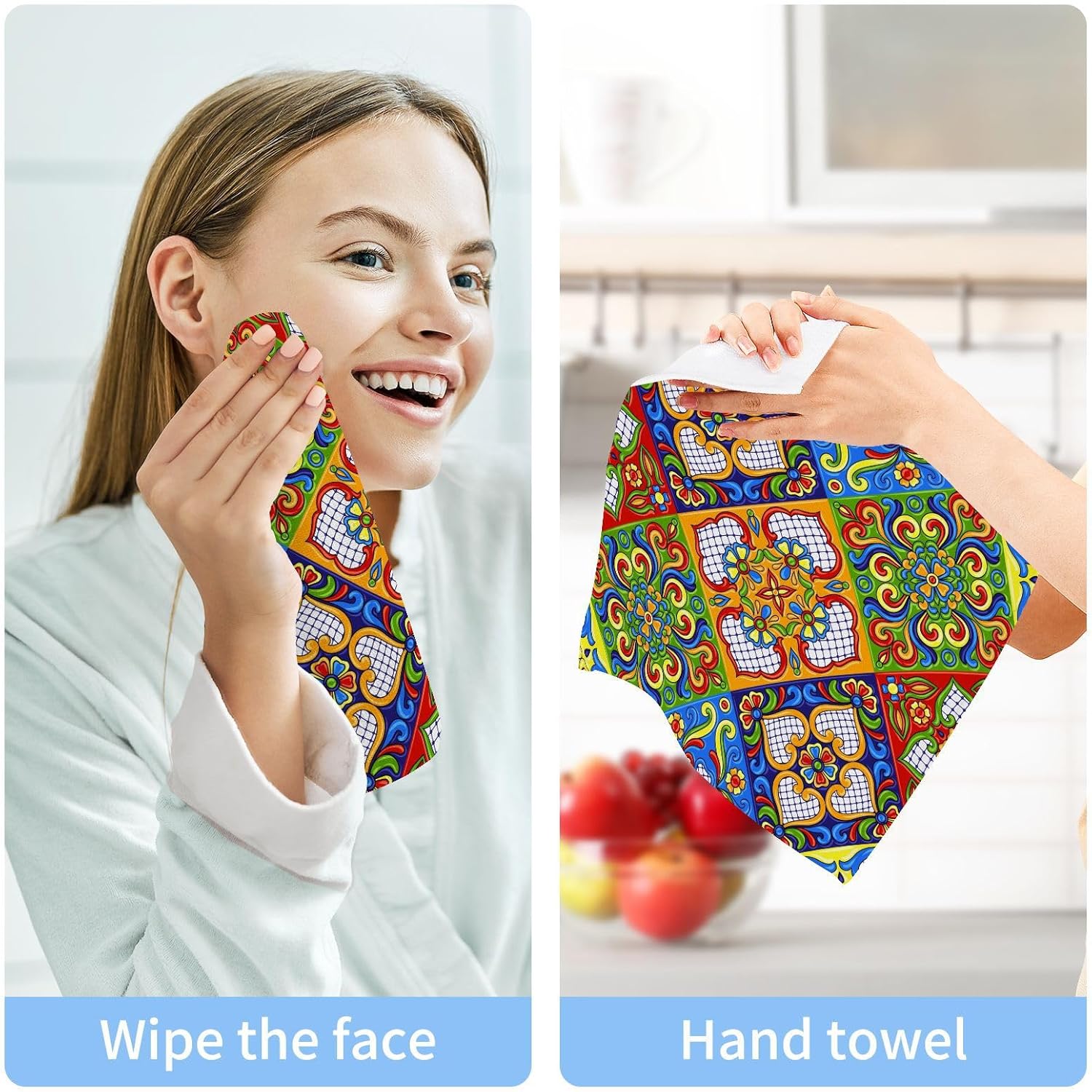 Kigai Mexican Talavera Tile Washcloth Set