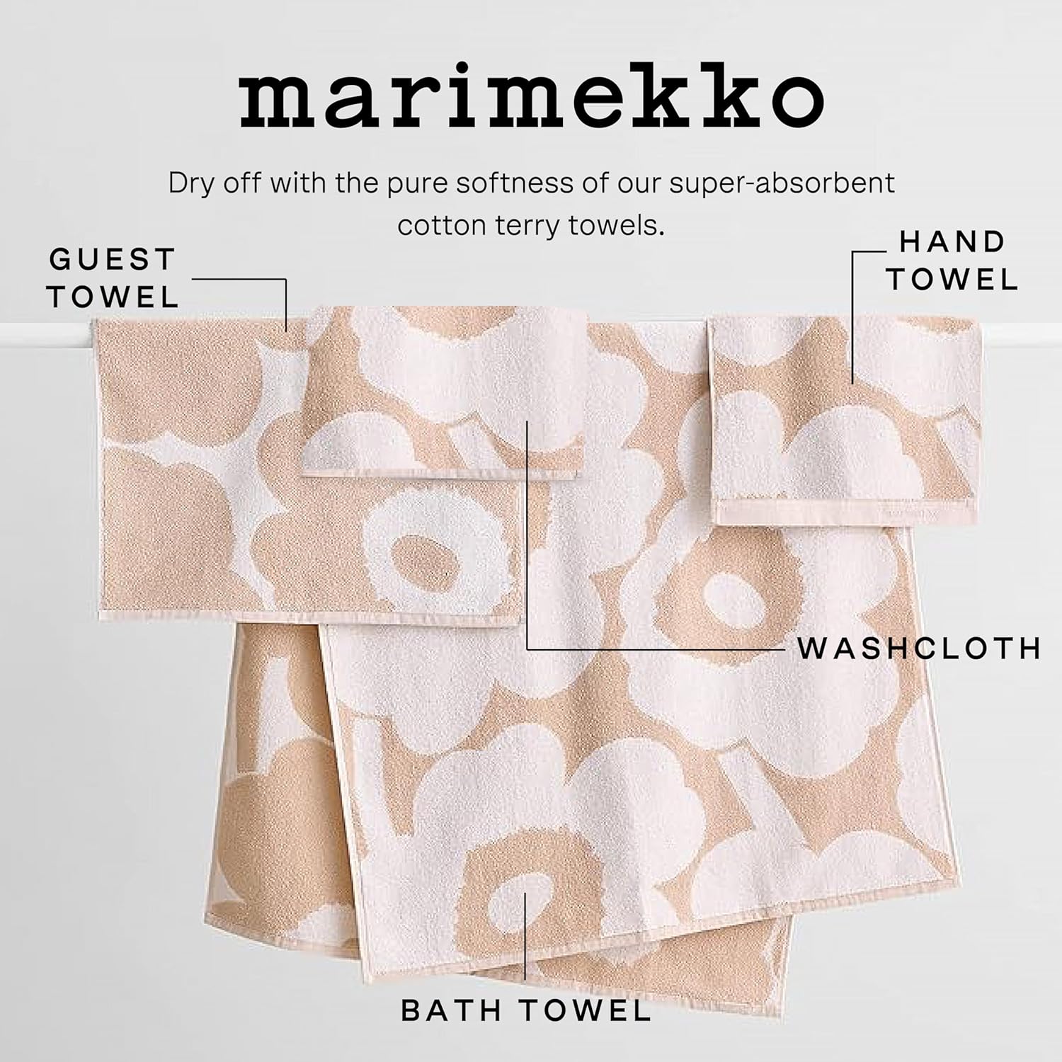 Premium Terry Cotton Washcloth Floral Design Red - MARIMEKKO Unikko