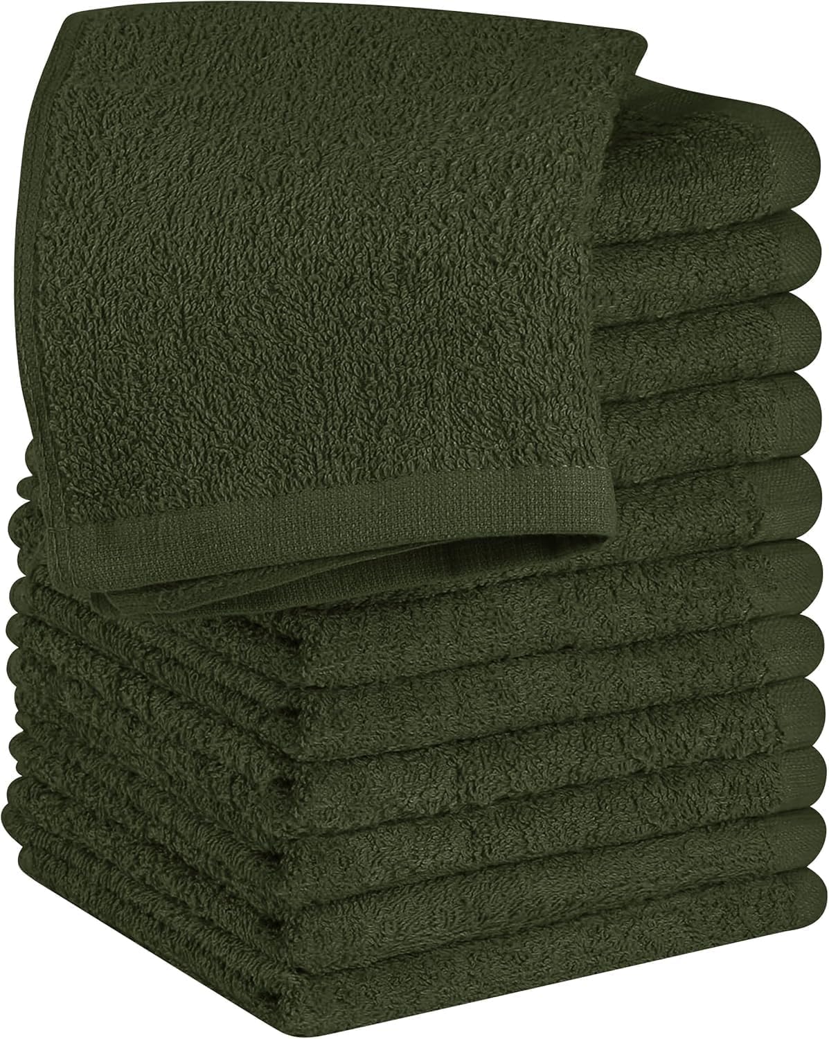12x12 Premium Washcloth Set Zero Twist 100 Ring Spun Cotton Army Green