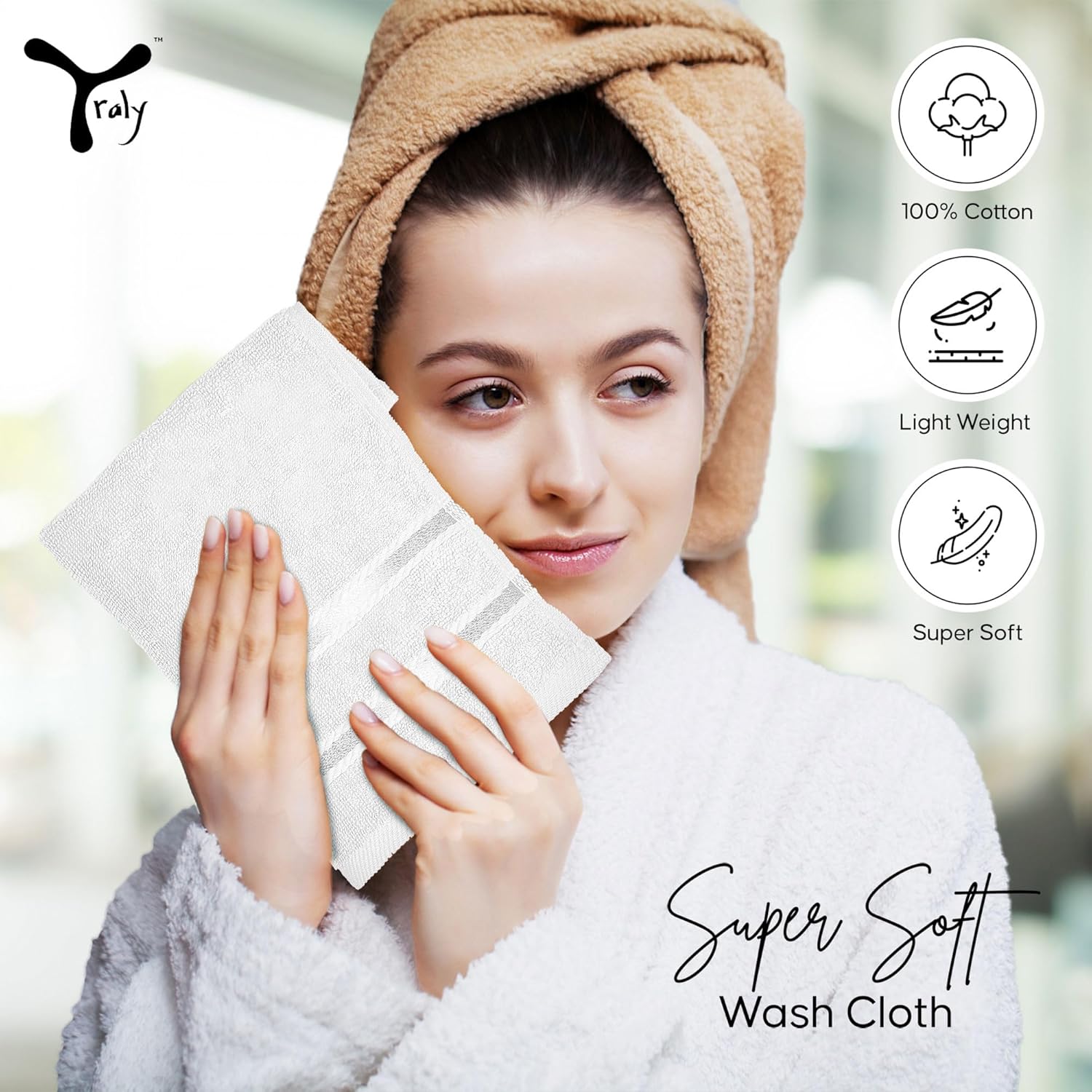 Luxury Wash Cloths 12 Pack Soft Absorbent 13x13 Inch - White