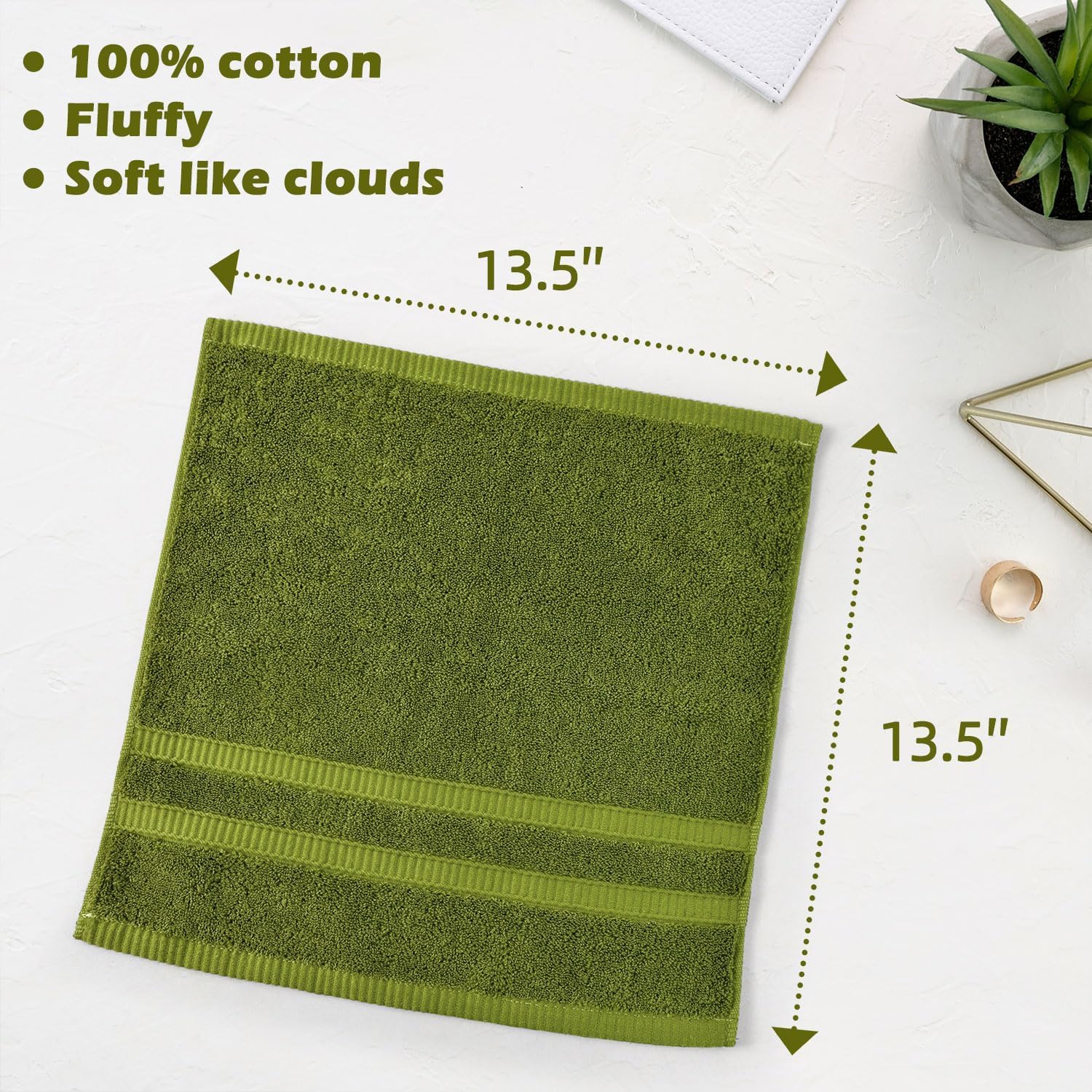 Luxurious 100 Cotton Washcloths Ultra Soft Absorbent Moss Green