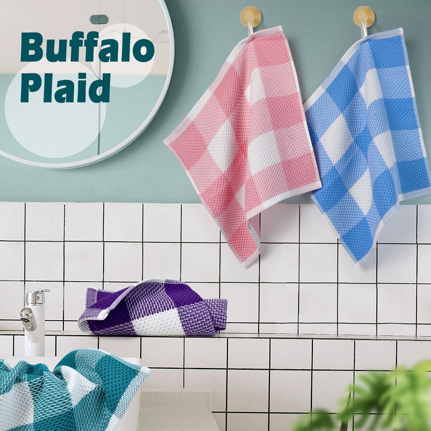 Cleanbear 4-Piece BUFFALO CHECK Face Towels for Showering