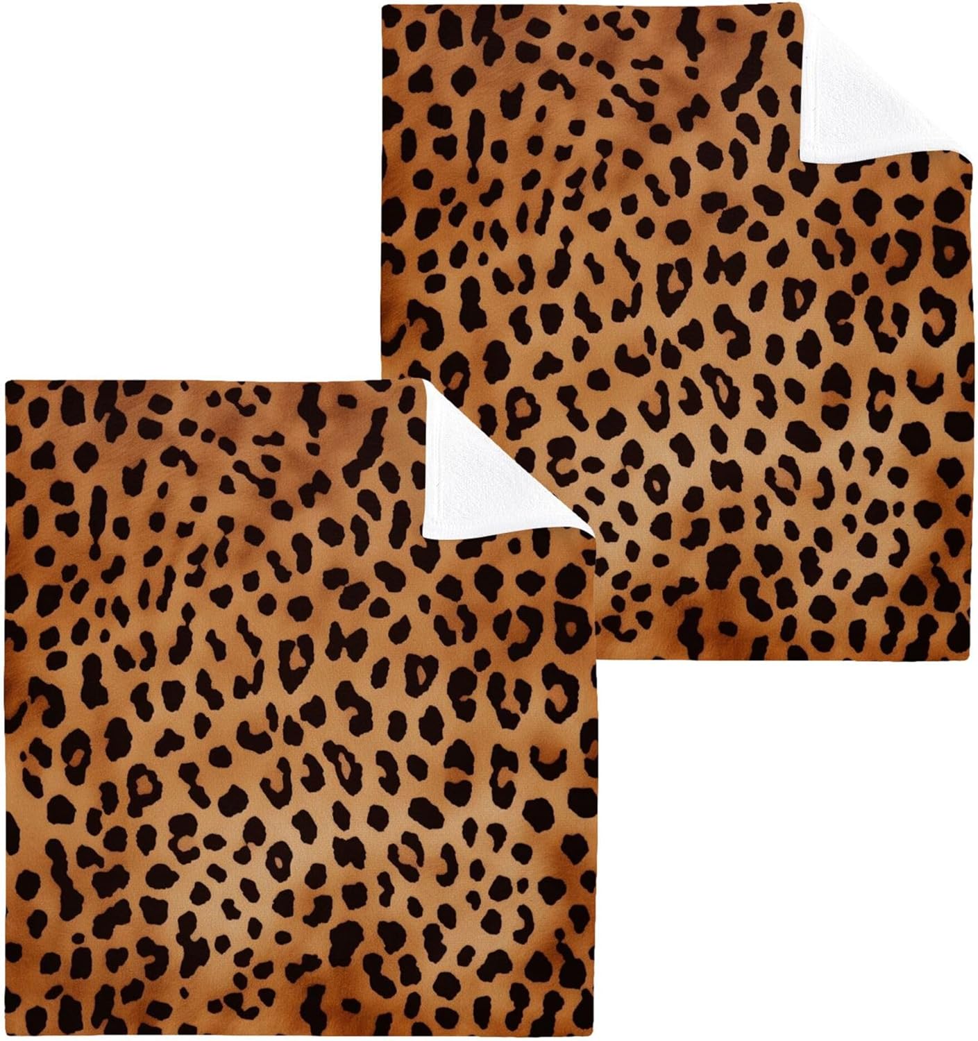 Leopard Print Washcloth 2-Pack Soft Cotton for Bathroom Gym Spa Hotel
