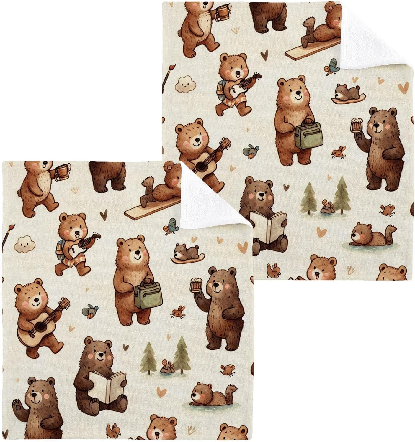Small Brown Bears Washcloths 2-Pack 12x12
