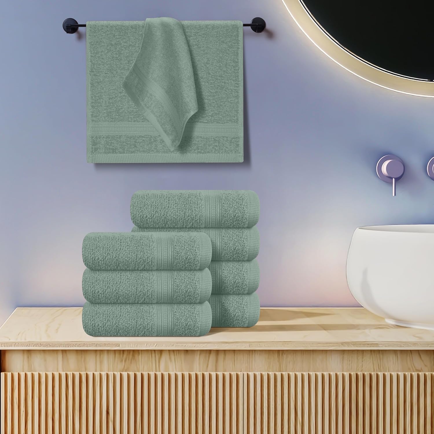 BOUTIQUO Ultra Soft Cotton Washcloths 12 Pack Jade