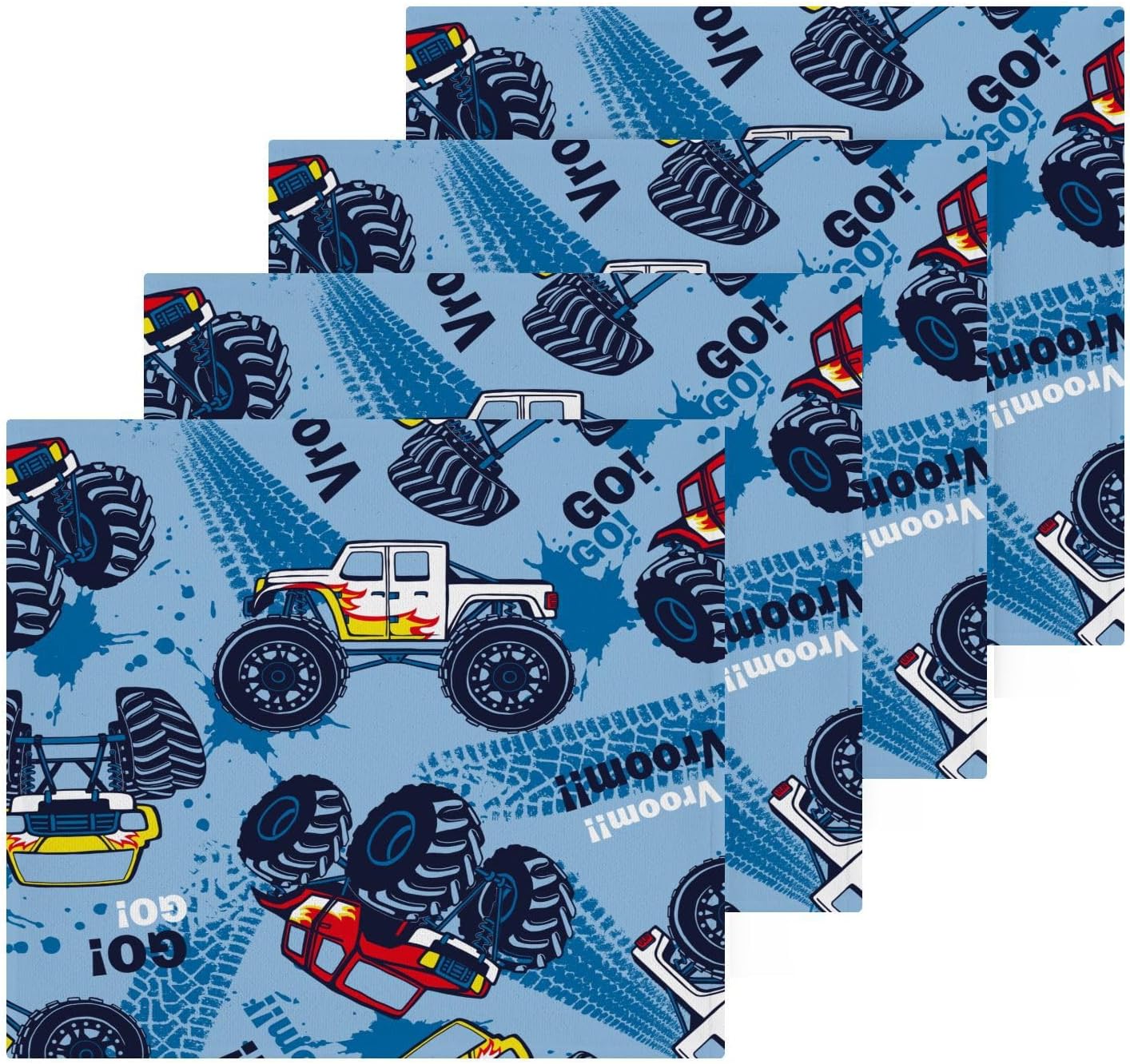 SUABO Soft Cotton Bath Washcloth Monster Truck Cars Design for Kids