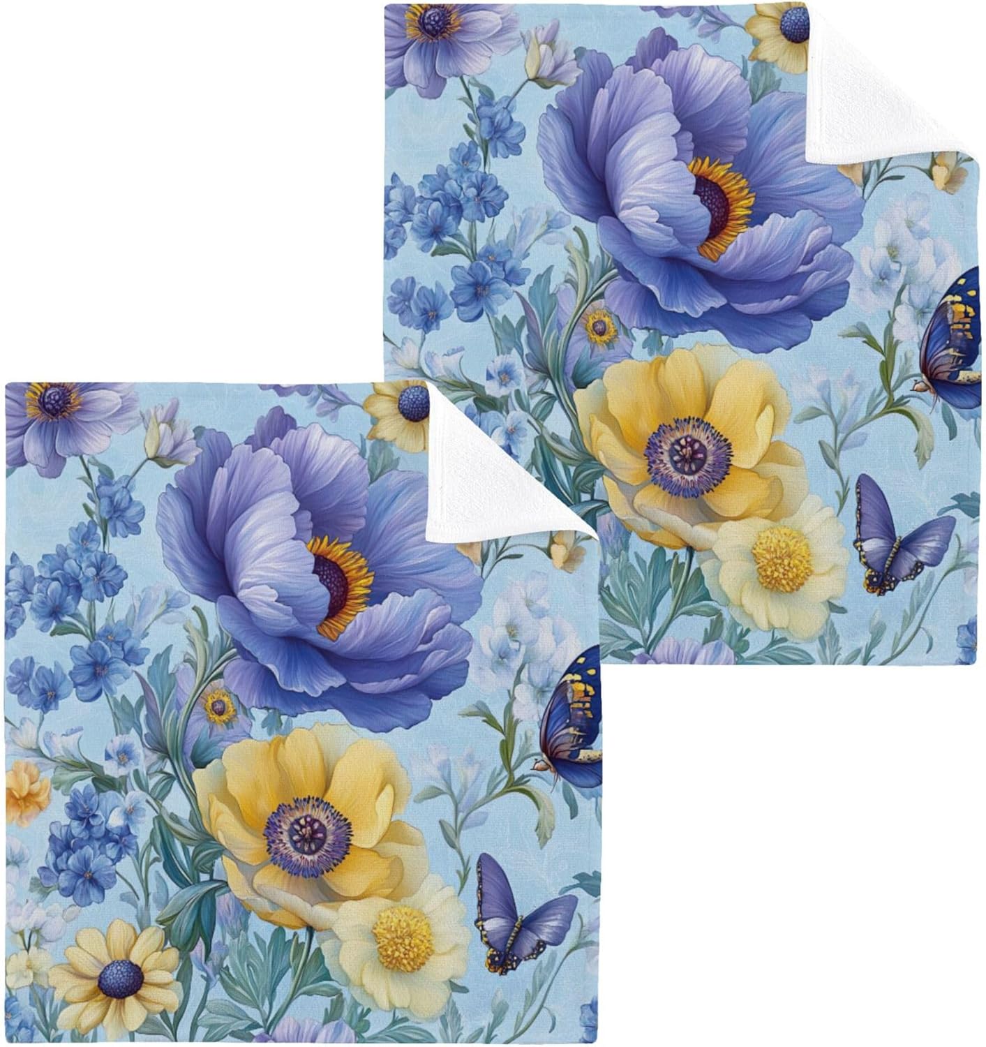 Xigua Beautiful Floral Pattern Washcloths Set of 2 1