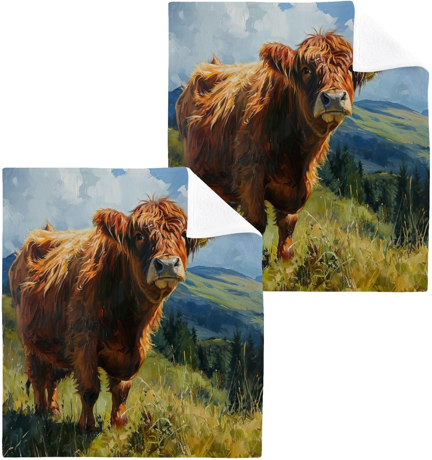 Highland Cow Washcloth Set Soft 12x12 Reusable Bath Towels for Home Travel