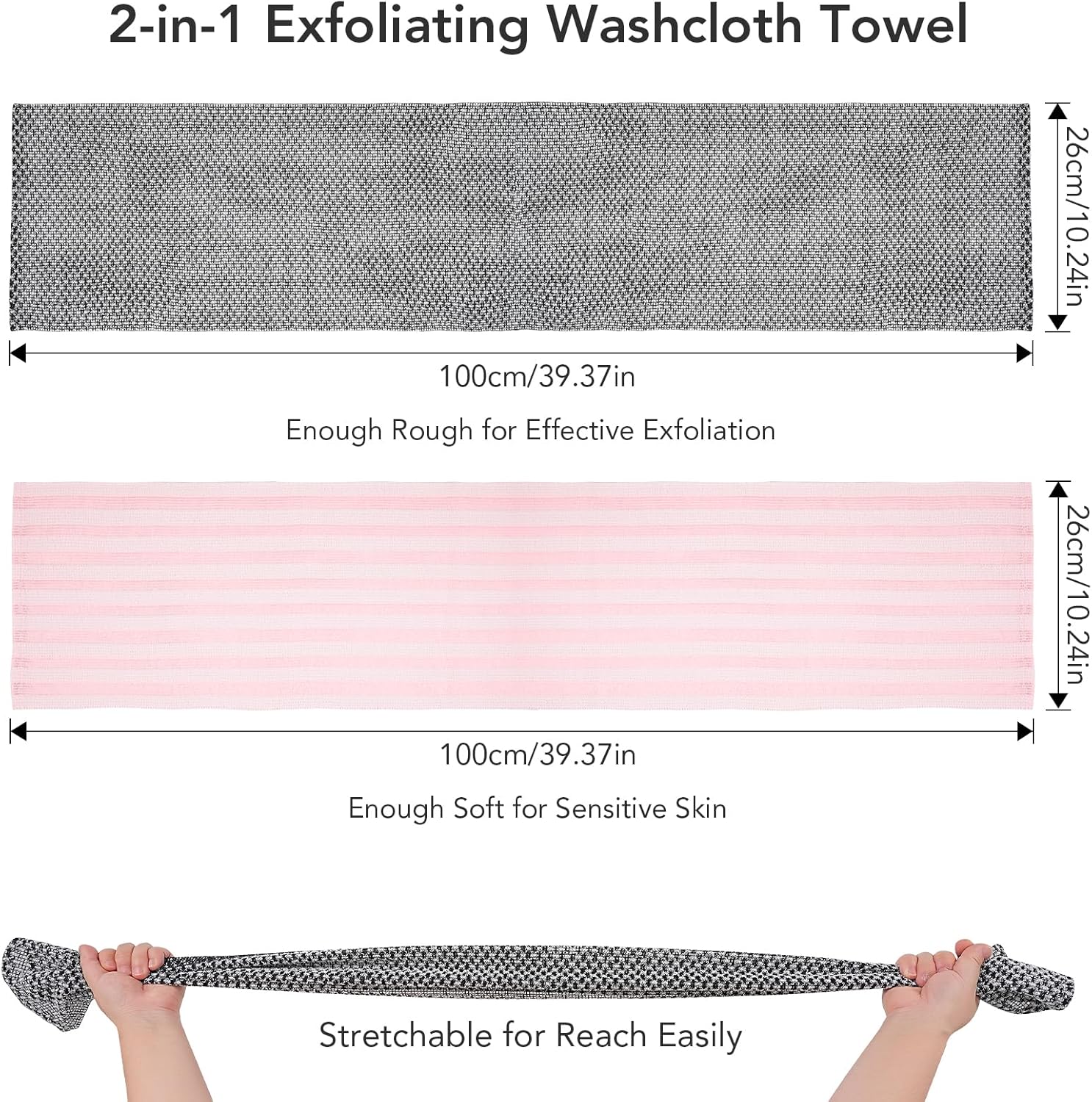 Exfoliating Washcloth Shower Towel - 2 Pack for Back and Body