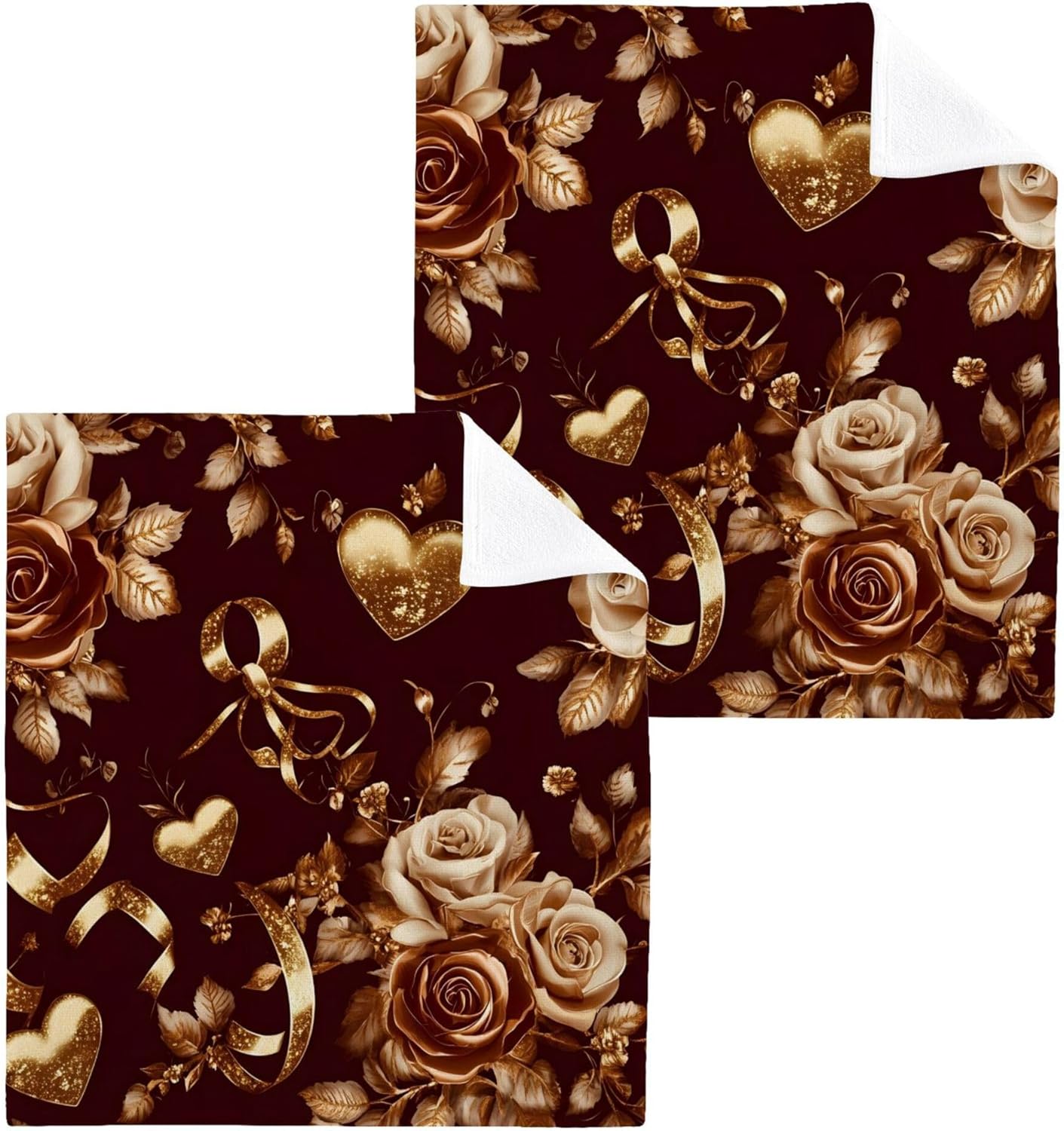 Xigua Gold Hearts Washcloths Set of 2 12x12 Inch
