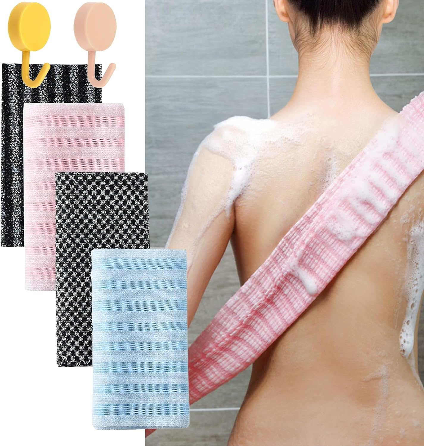 4-Piece Exfoliating Body Scrub Towels for Men Women