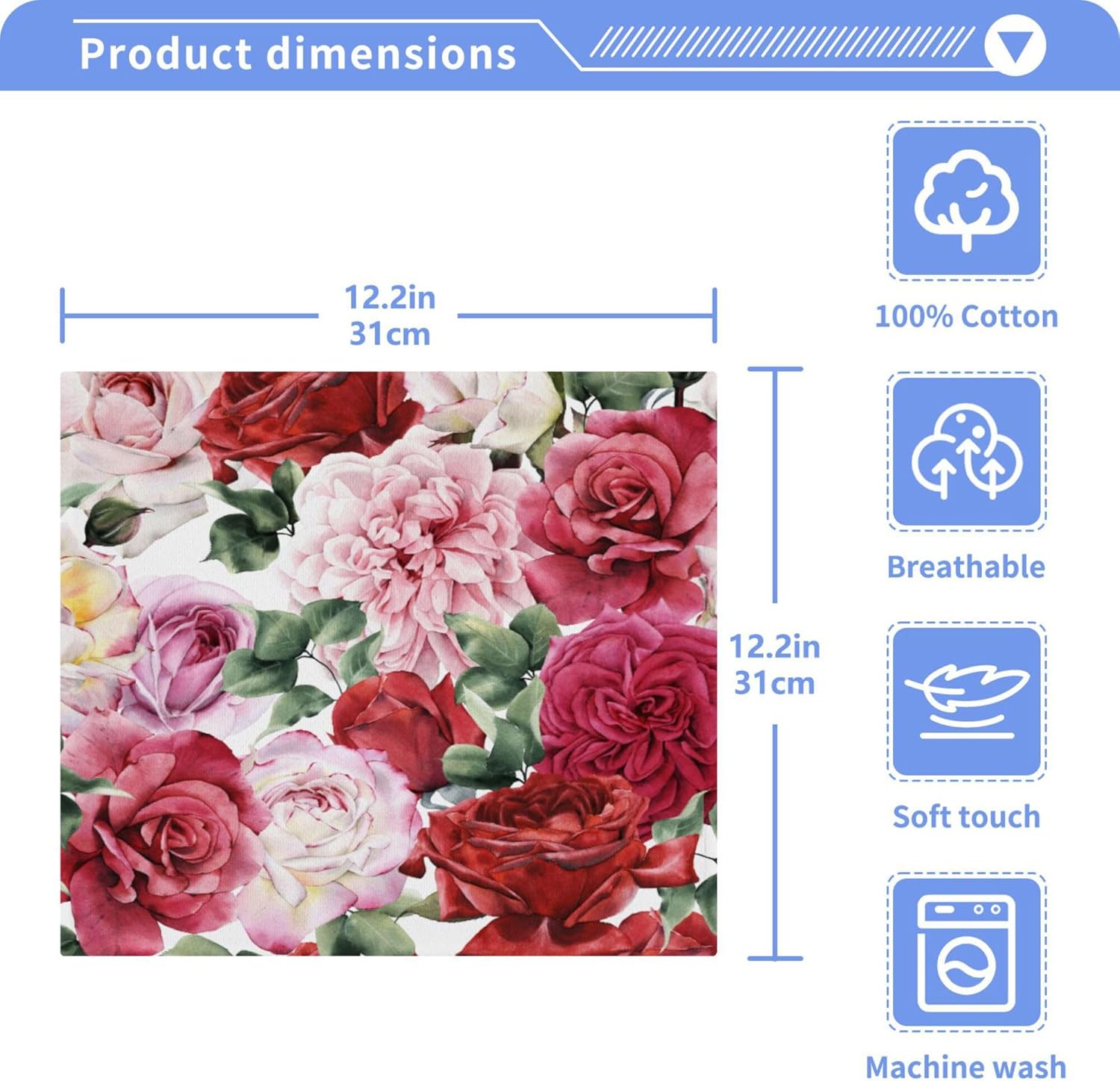 Xigua Roses Floral Pattern Washcloths Set