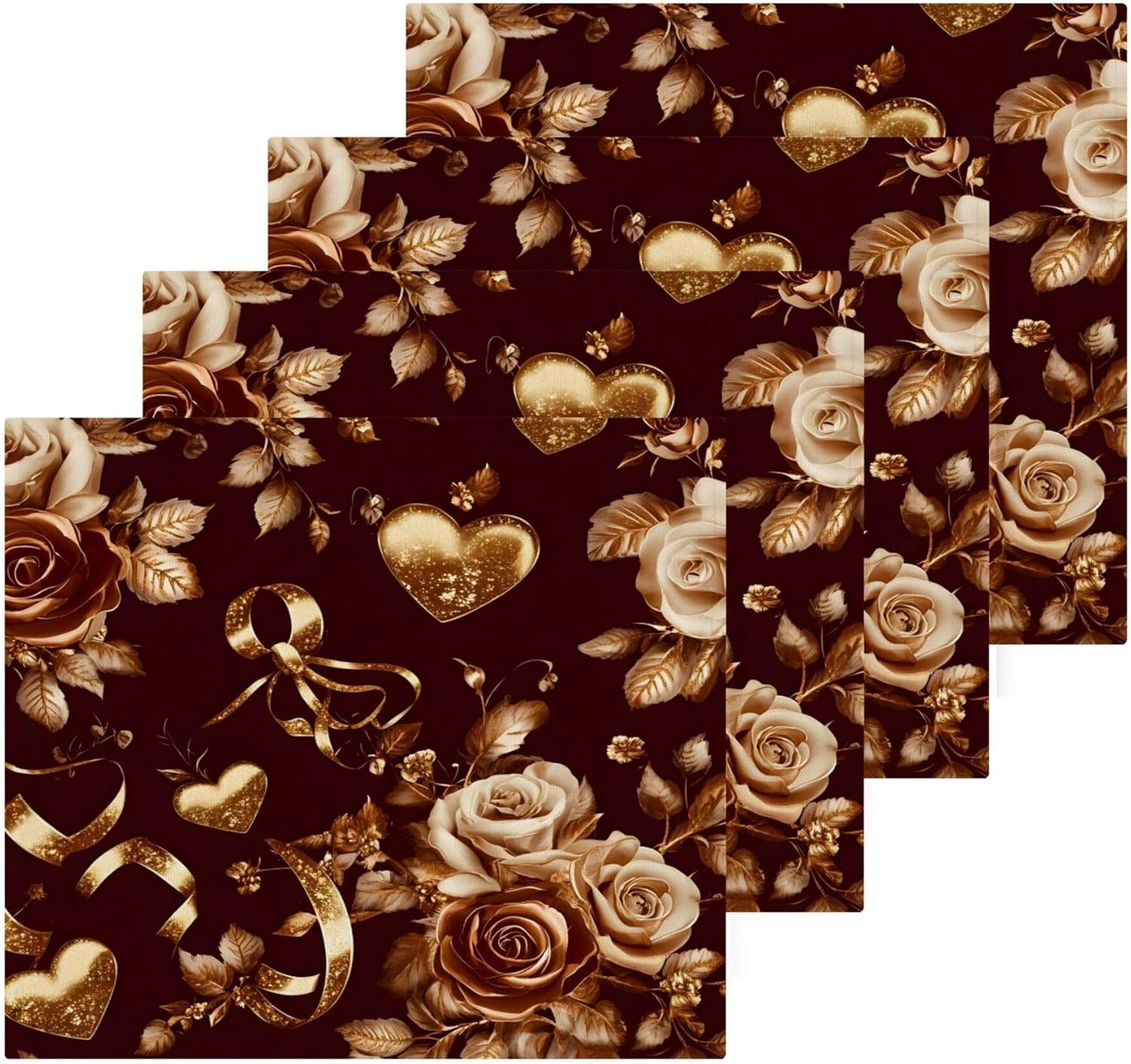 Xigua Gold Hearts Washcloths Set of 2 12x12 Inch