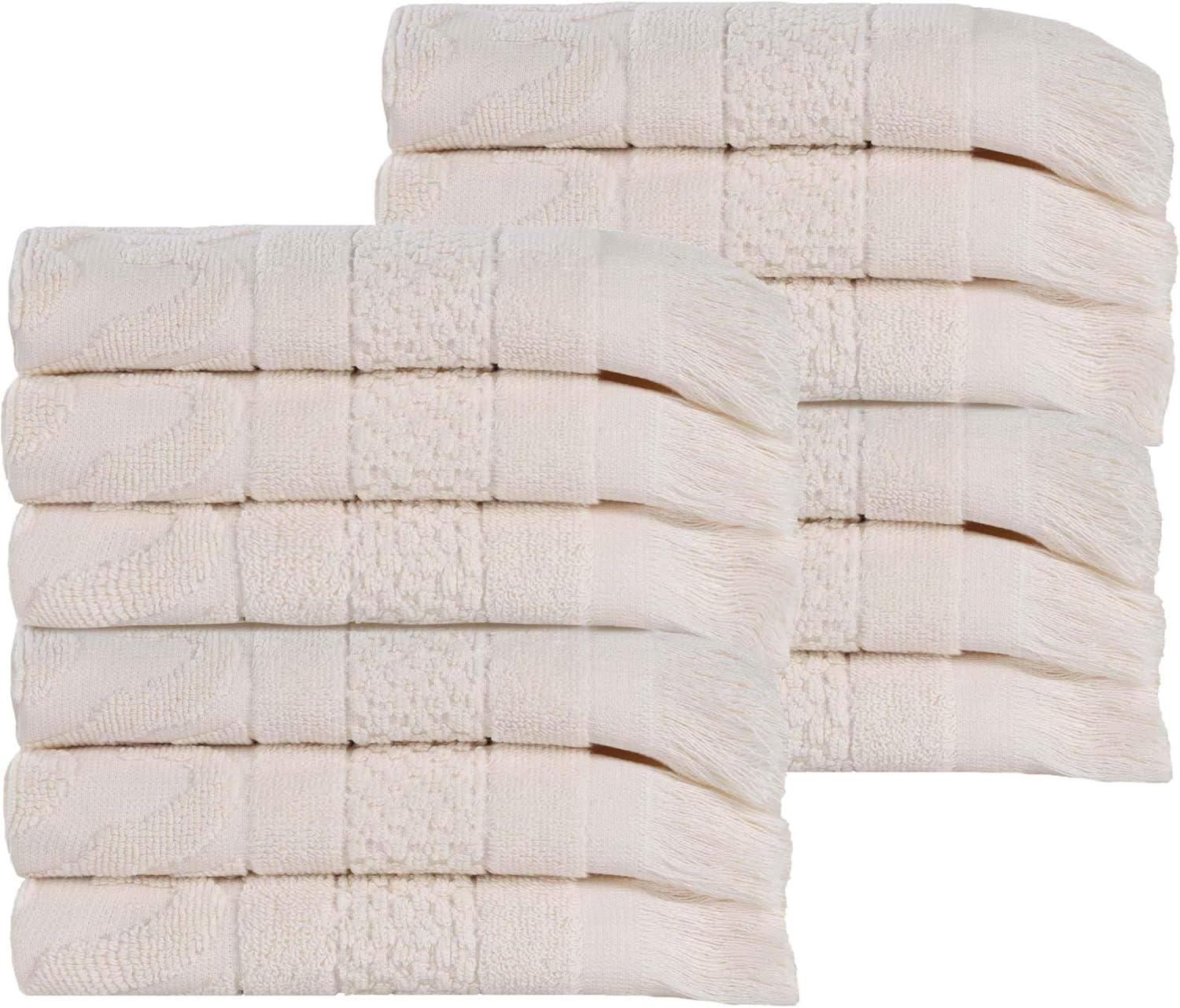 12 Set Cotton Geometric Jacquard Face Towels Eco-Friendly Machine Washable