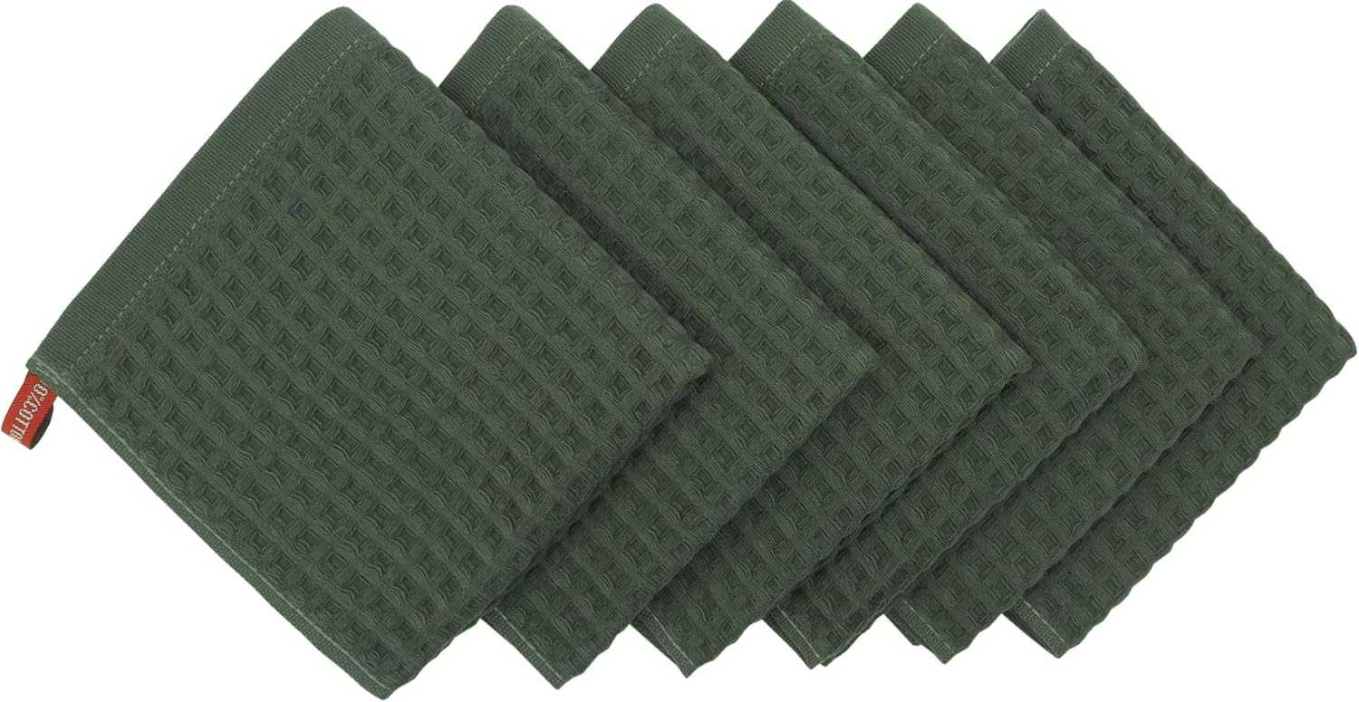 Exceptional Cotton Waffle Wash Cloths Soft Thin and Durable 13x13 inch 6-Pack