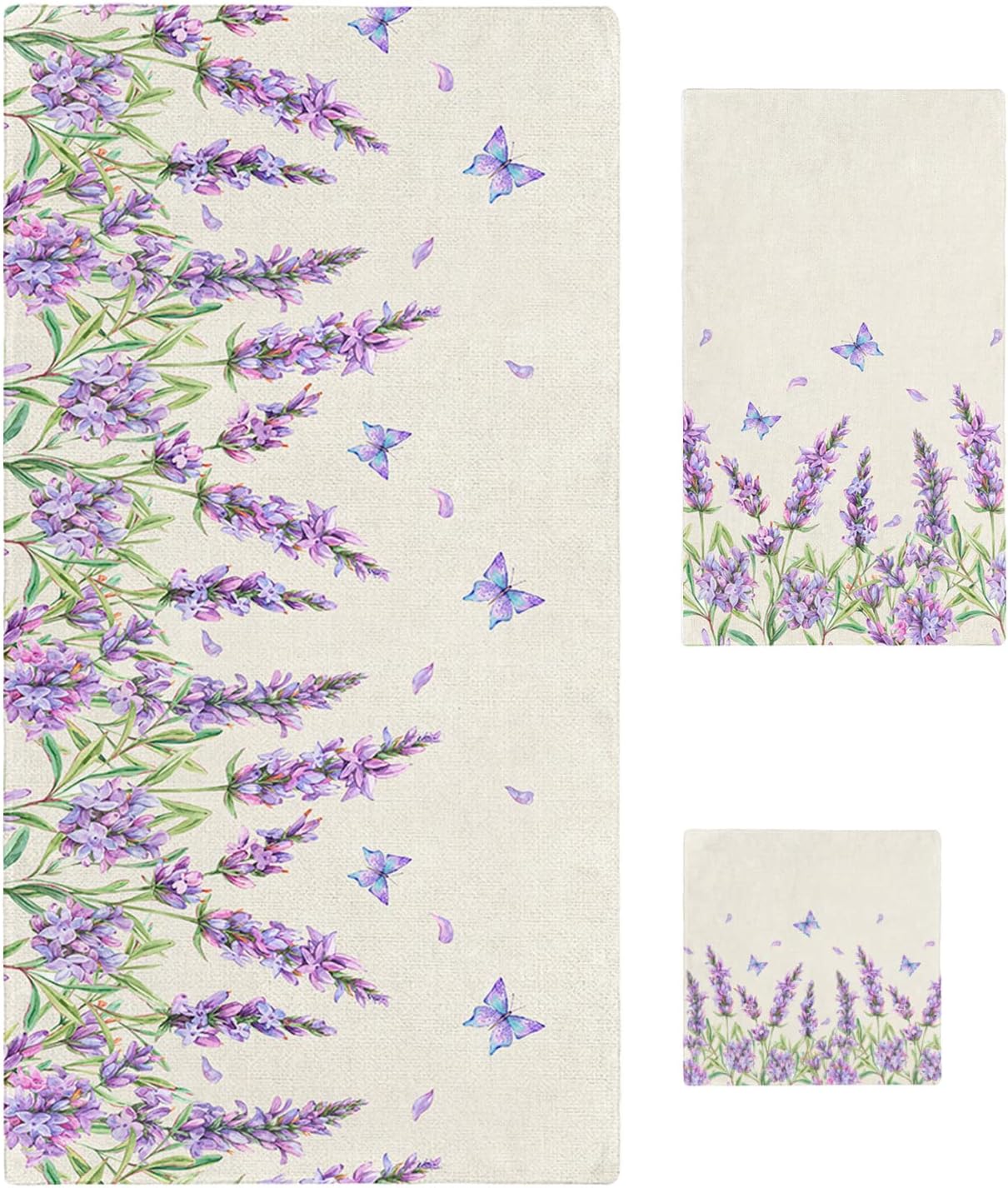 Chees D Zone Bath Towel SetPurple Floral Lavender Butterfly Soft Cotton Towels