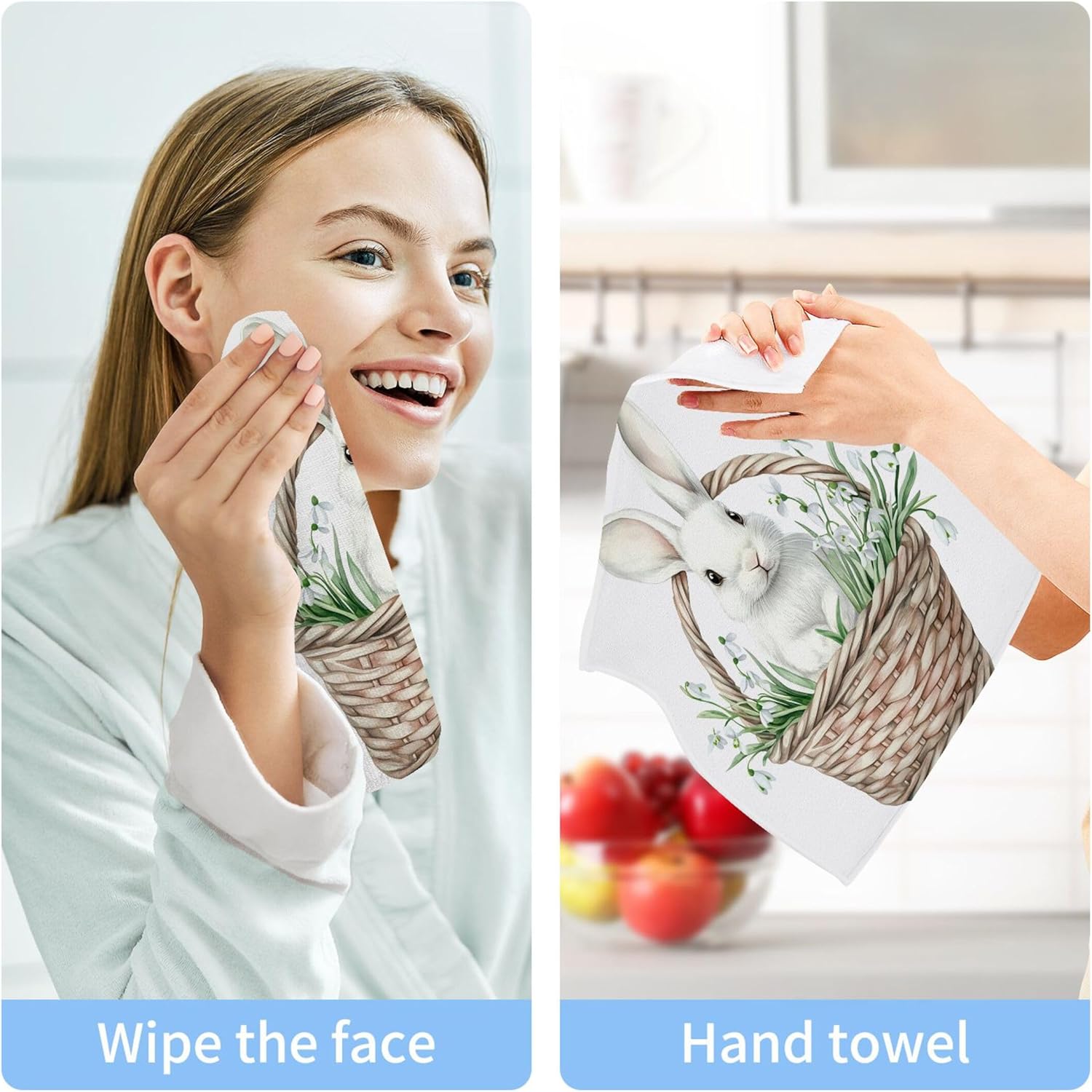 Kigai 4 Pack Easter Basket Rabbit Washcloths