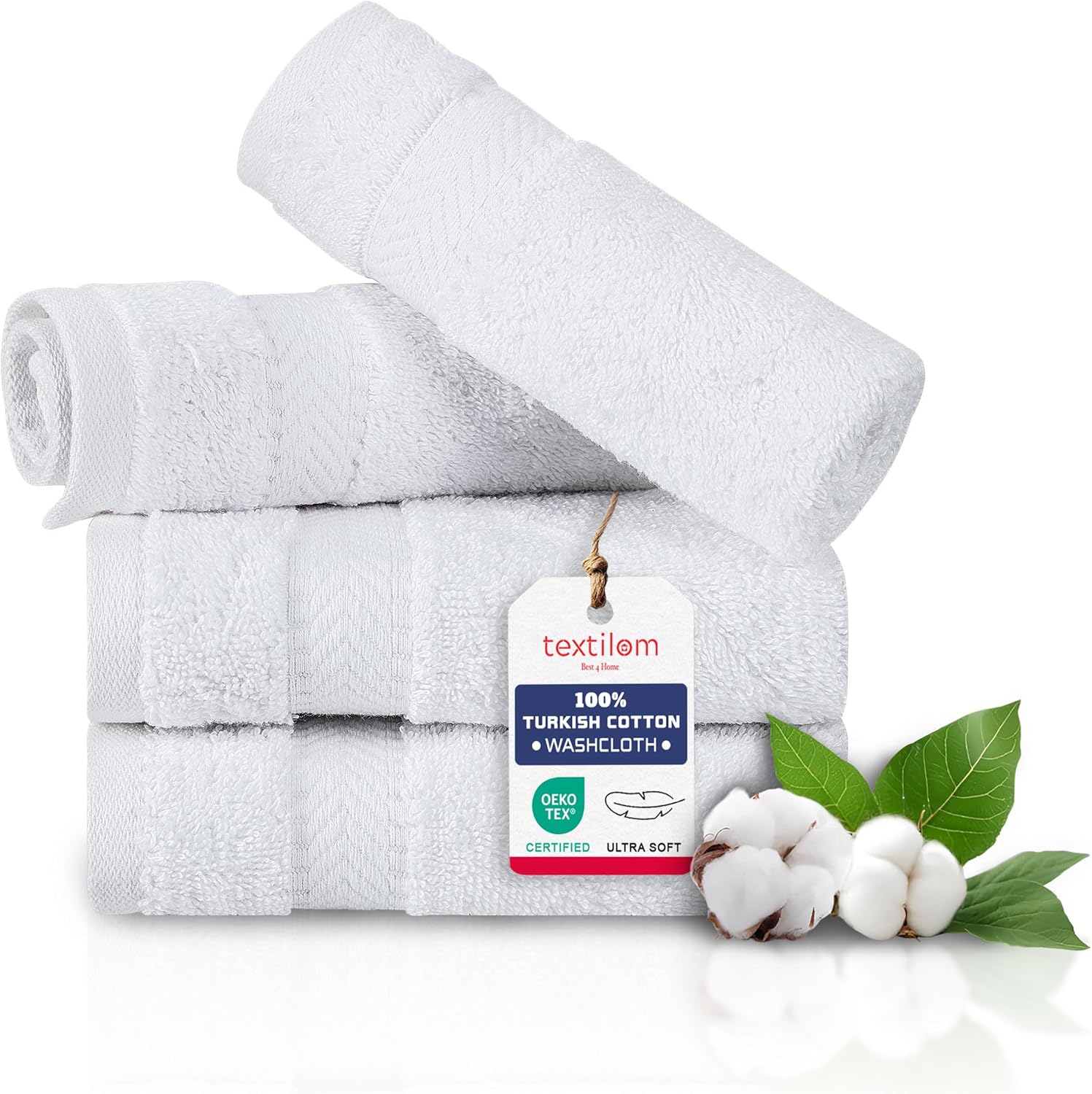 TEXTILOM Washcloths Set of 4 - 13x13 Inches White
