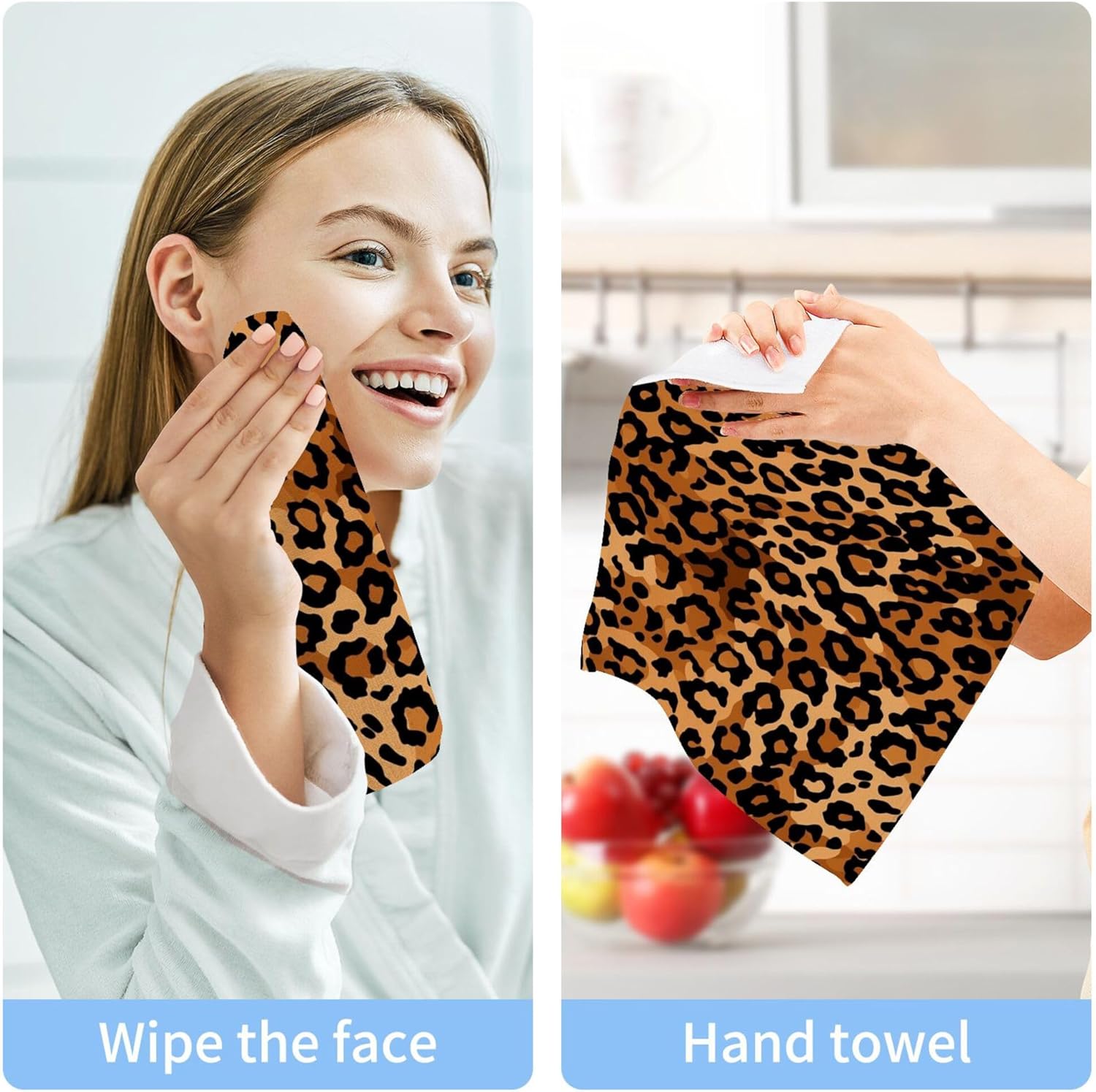 Leopard Print Washcloths Soft Absorbent 12x12