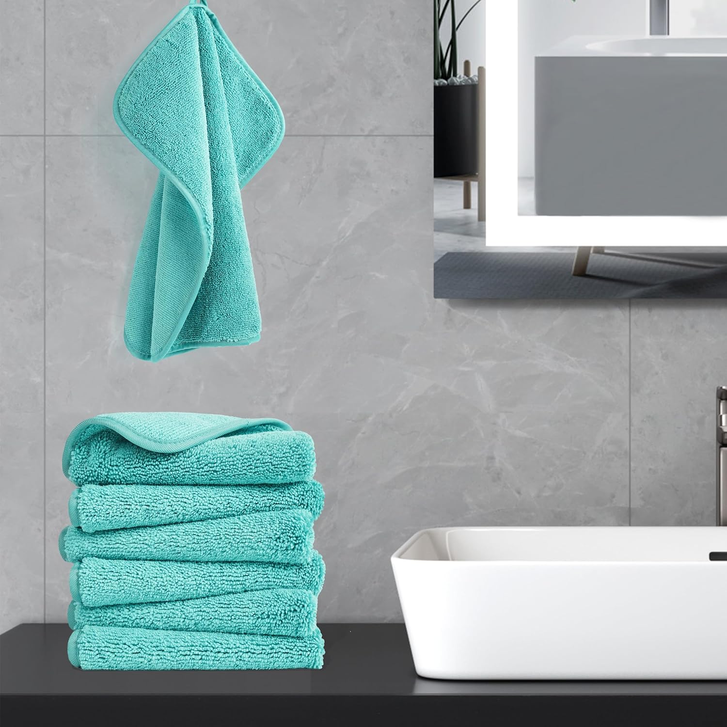 Pure Microfiber Washcloth Set Face and Body 13x13 in Lint Free Premium Quality