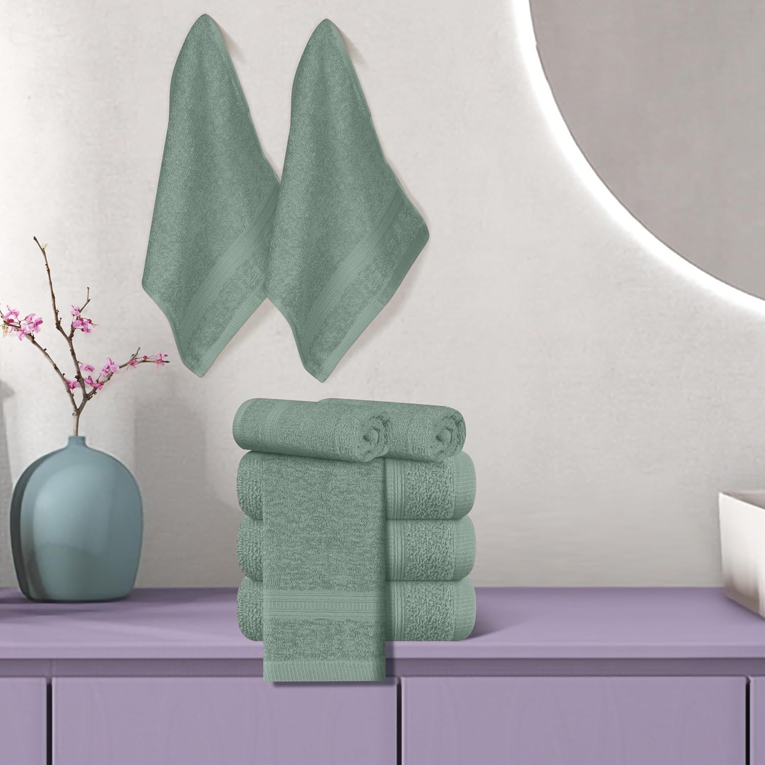BOUTIQUO Ultra Soft Cotton Washcloths 12 Pack Jade