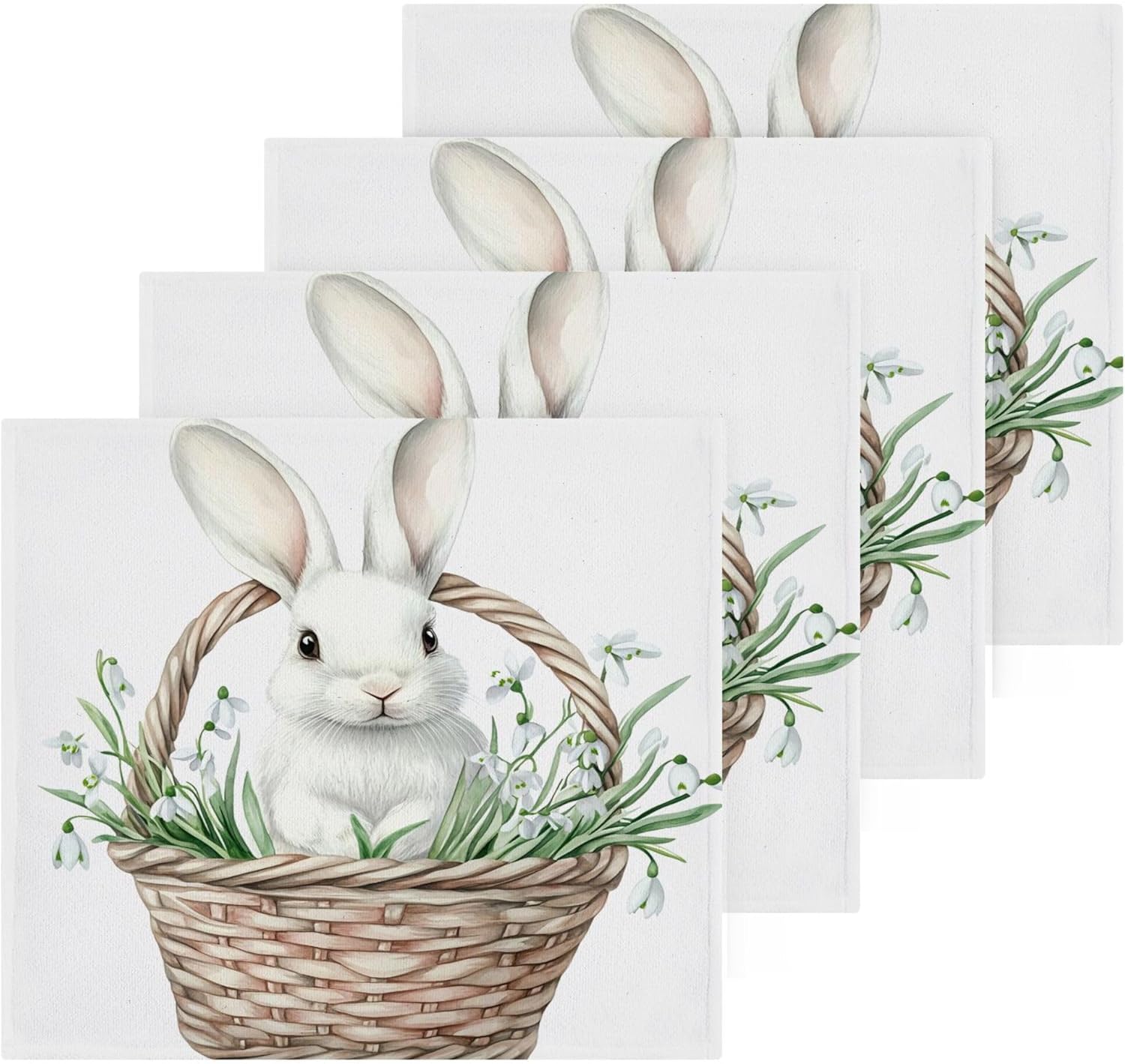 Kigai 4 Pack Easter Basket Rabbit Washcloths