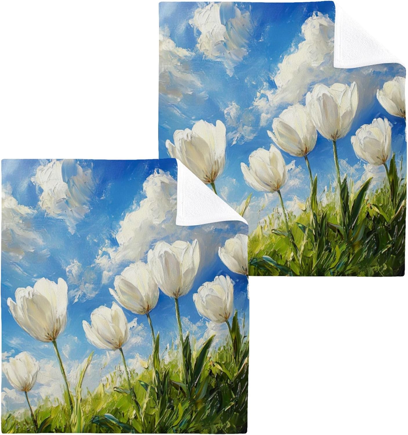 Qilmy White Tulip Face Towels
