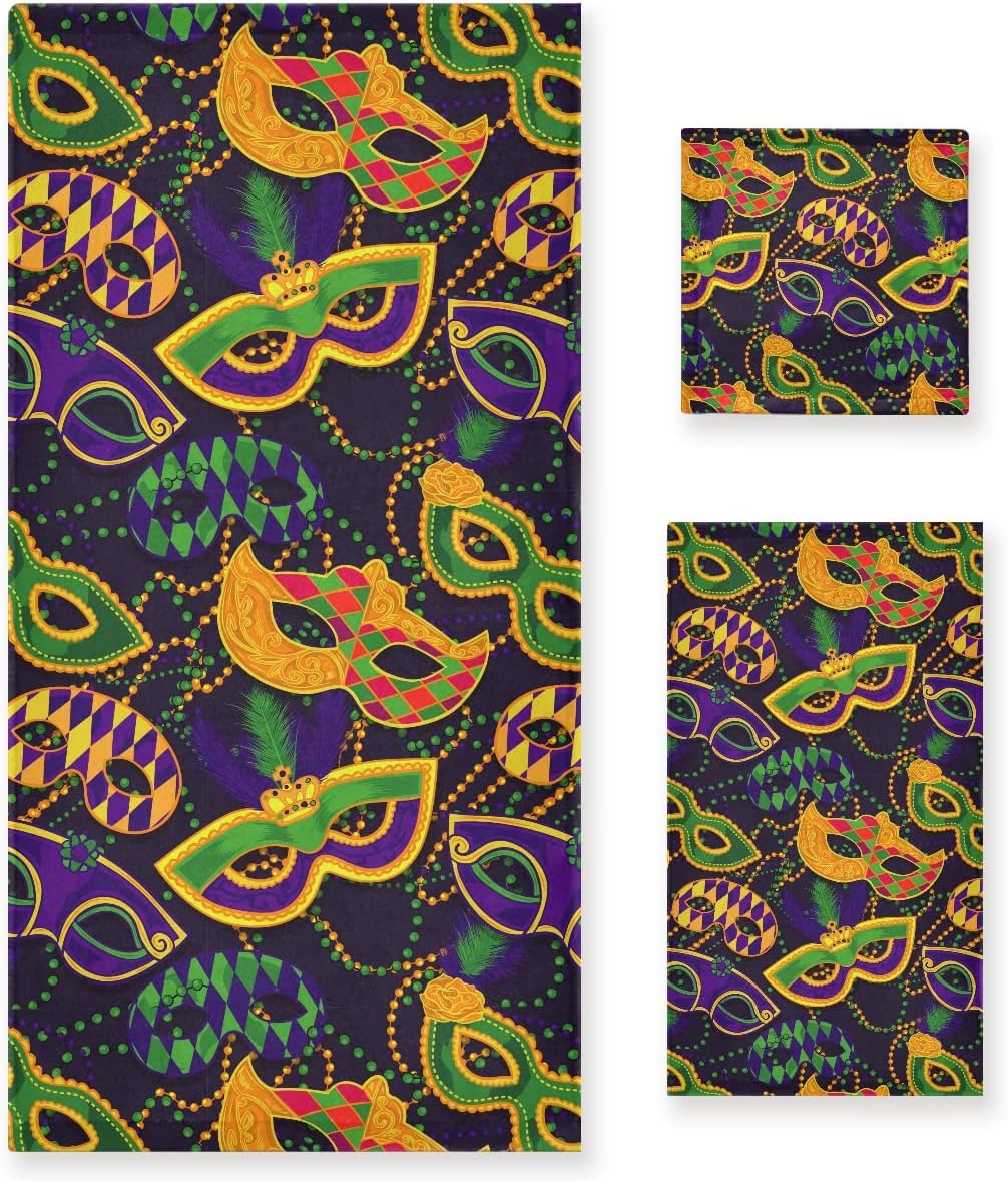 Beachy Vibes Mardi Gras Bath Towels Set