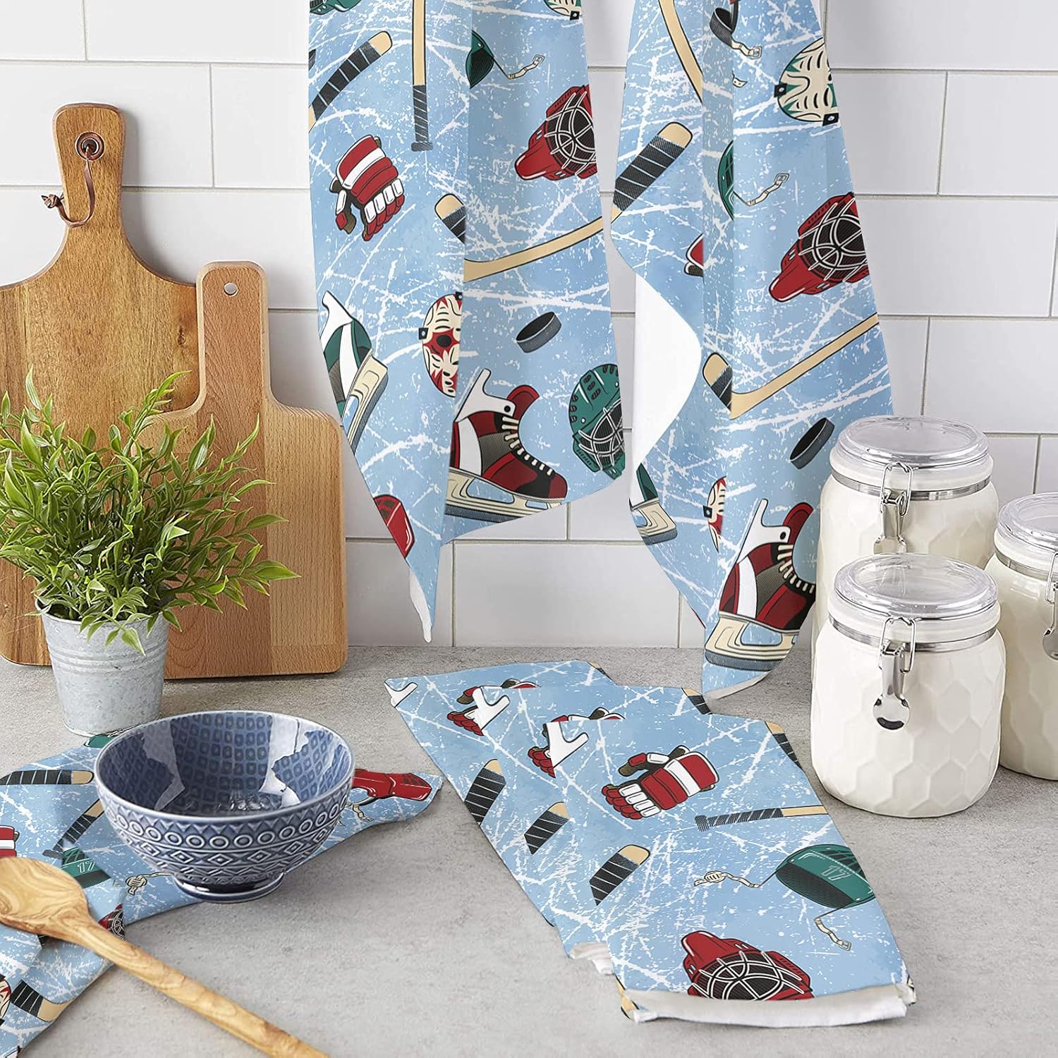 2Pack Microfiber Kitchen Towels with Sport Hockey Pattern