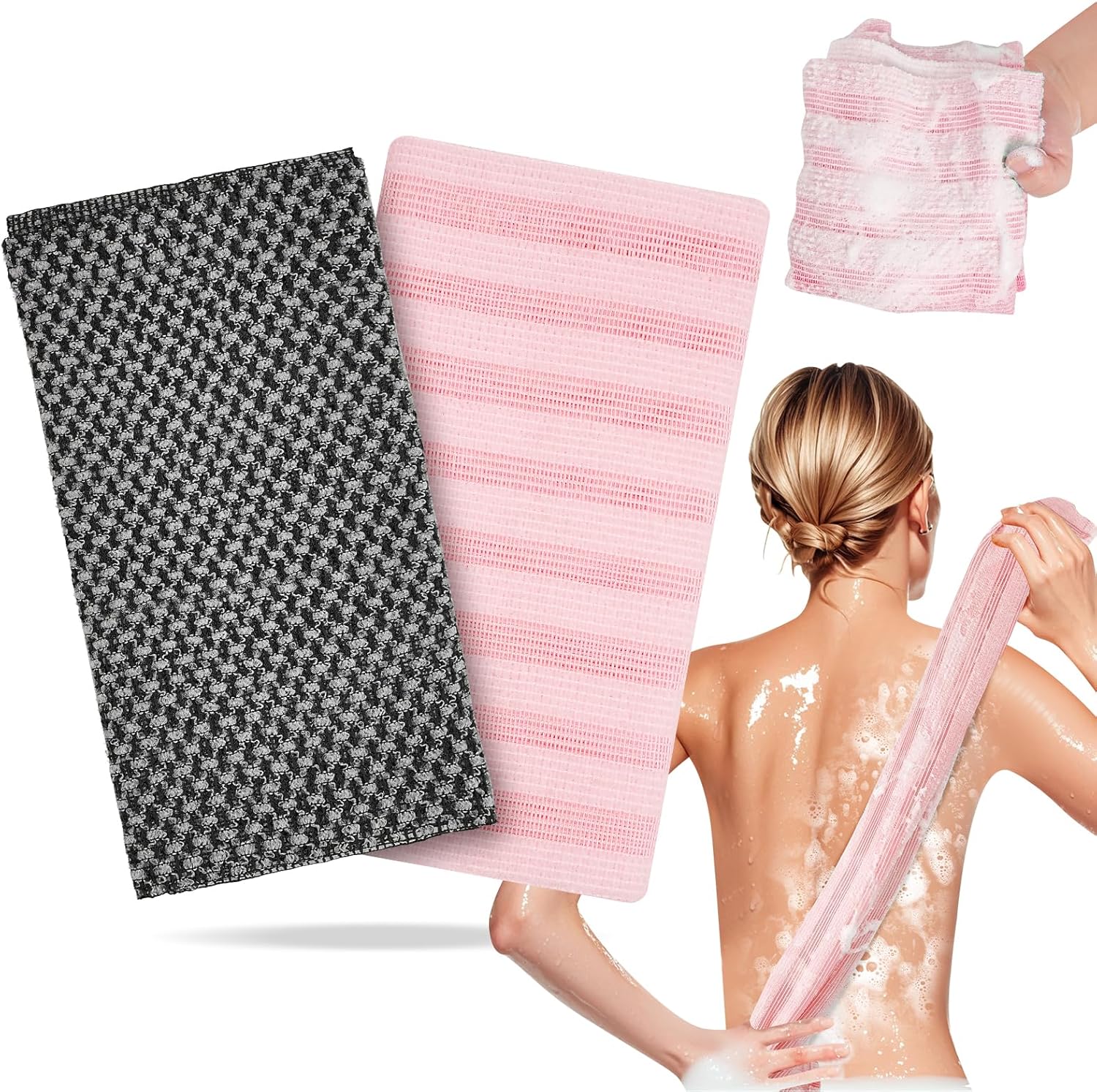 Exfoliating Washcloth Shower Towel - 2 Pack for Back and Body
