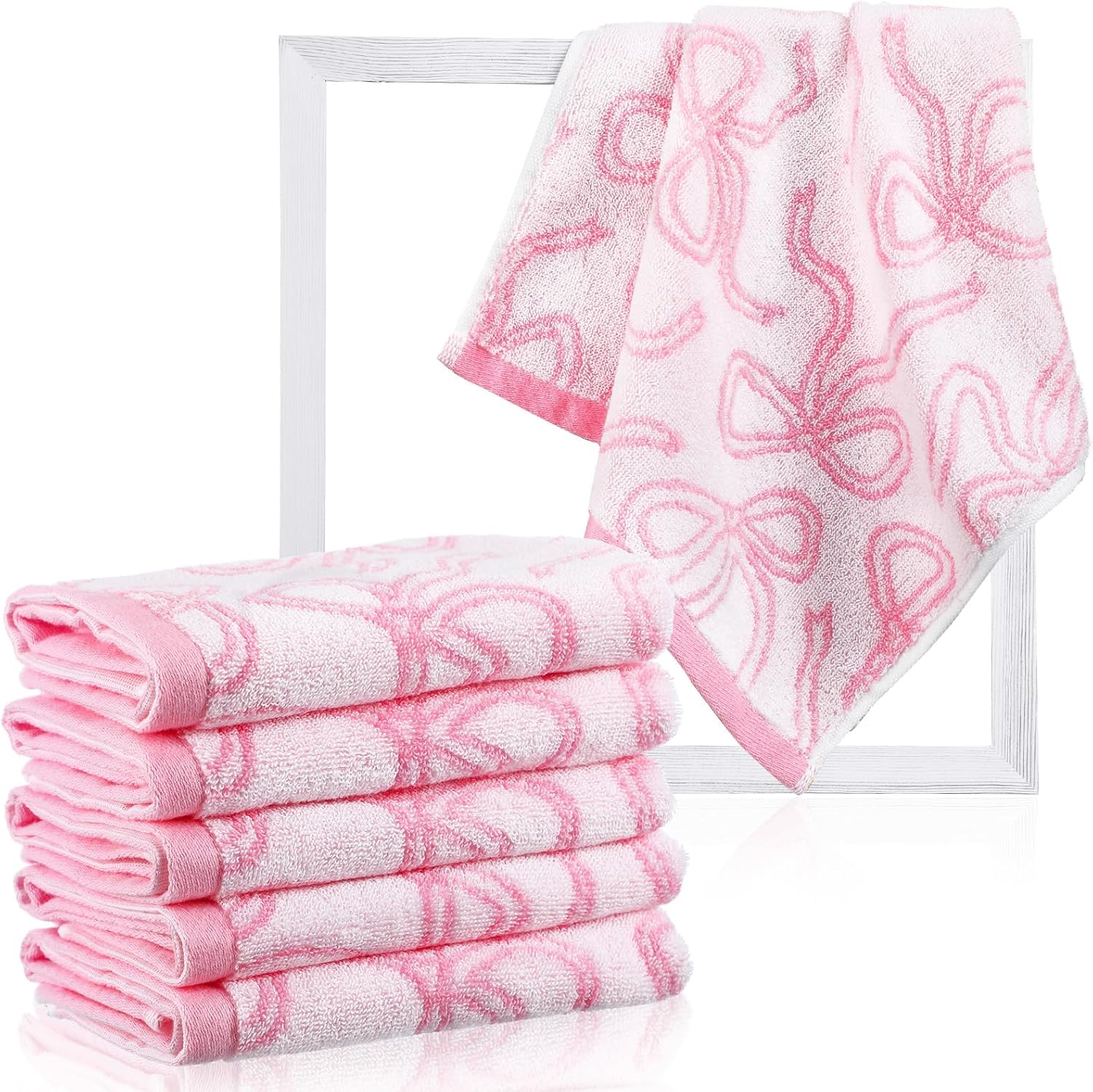6 Pack Pink Bow 13x13 Cotton Washcloths