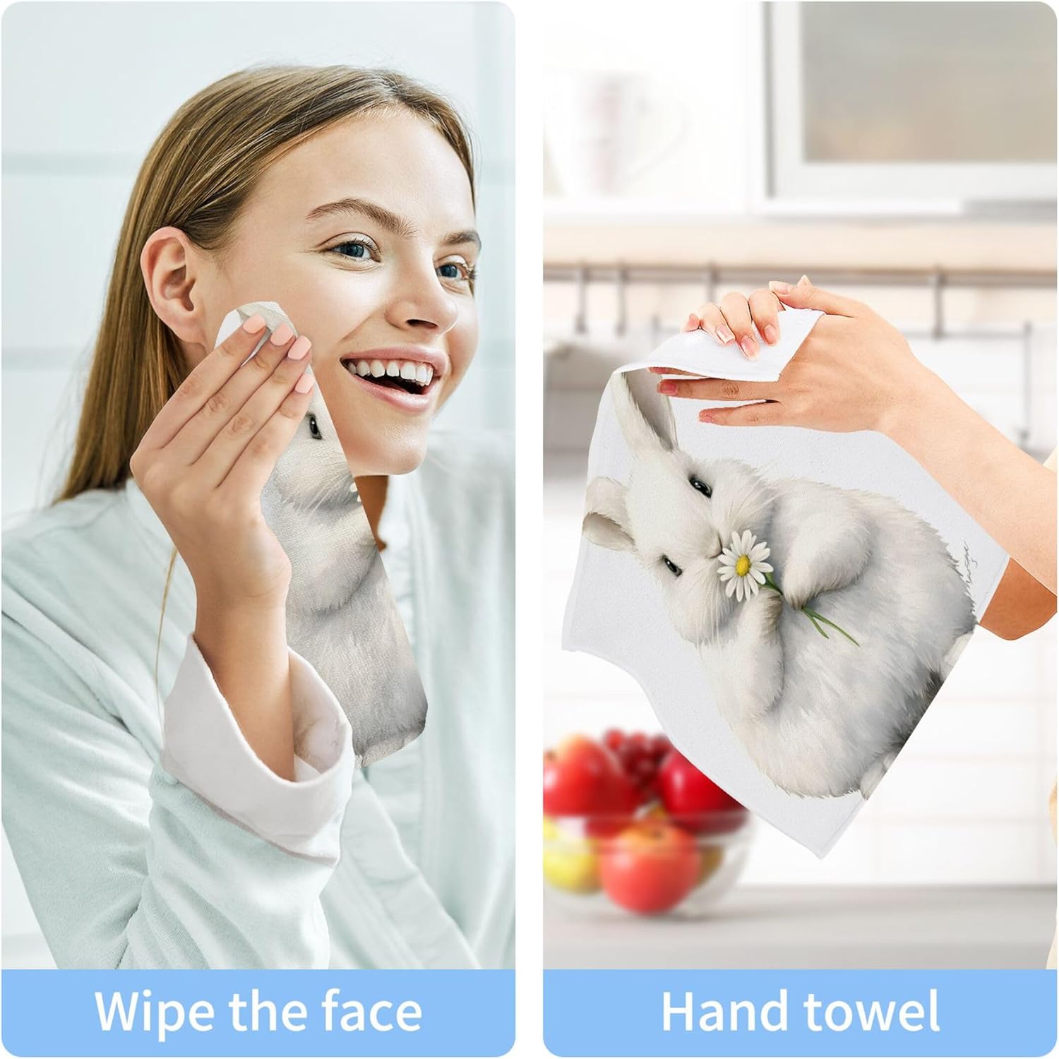Premium 4-Pack Cotton Face and Hand Towels bunny with daisy design