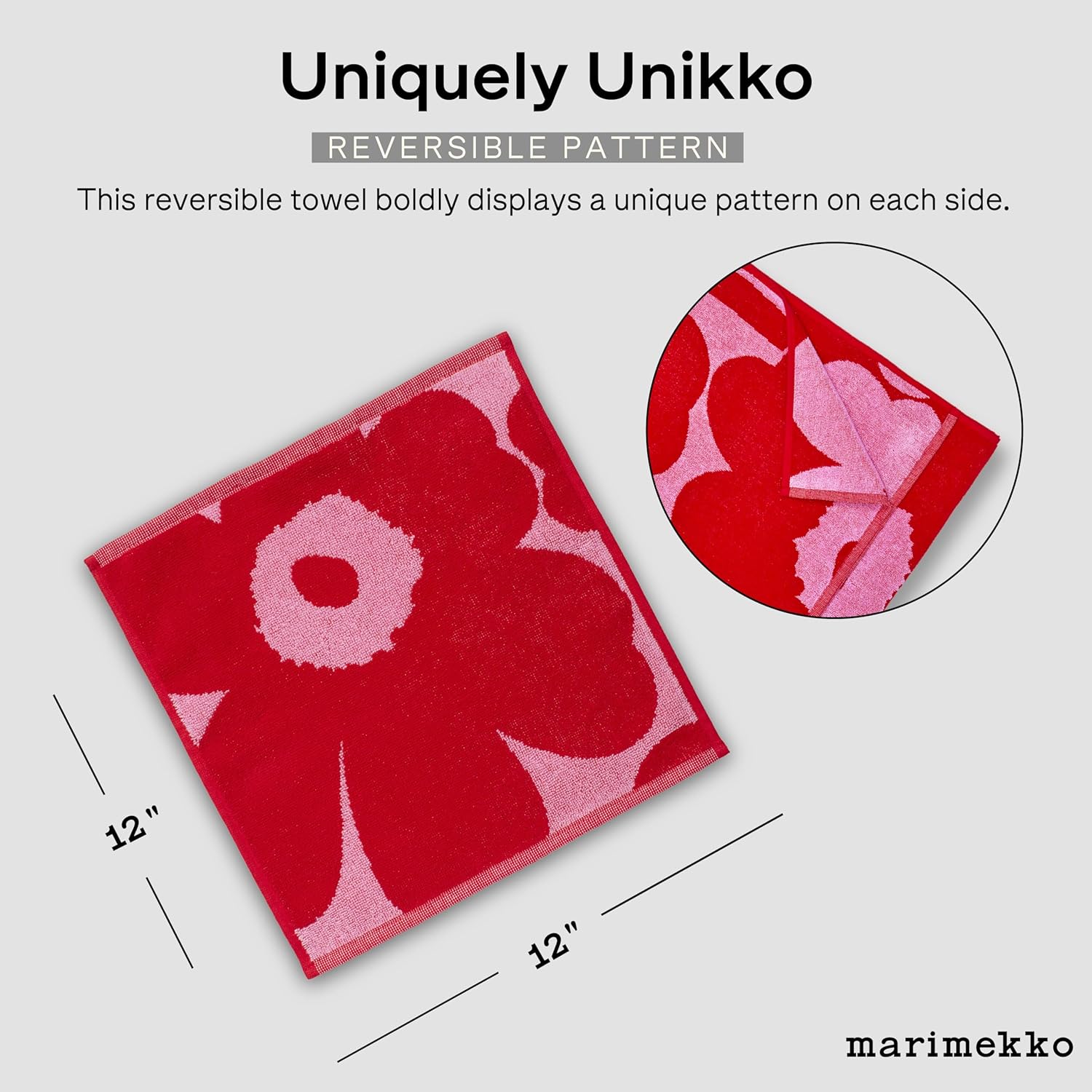 Premium Terry Cotton Washcloth Floral Design Red - MARIMEKKO Unikko