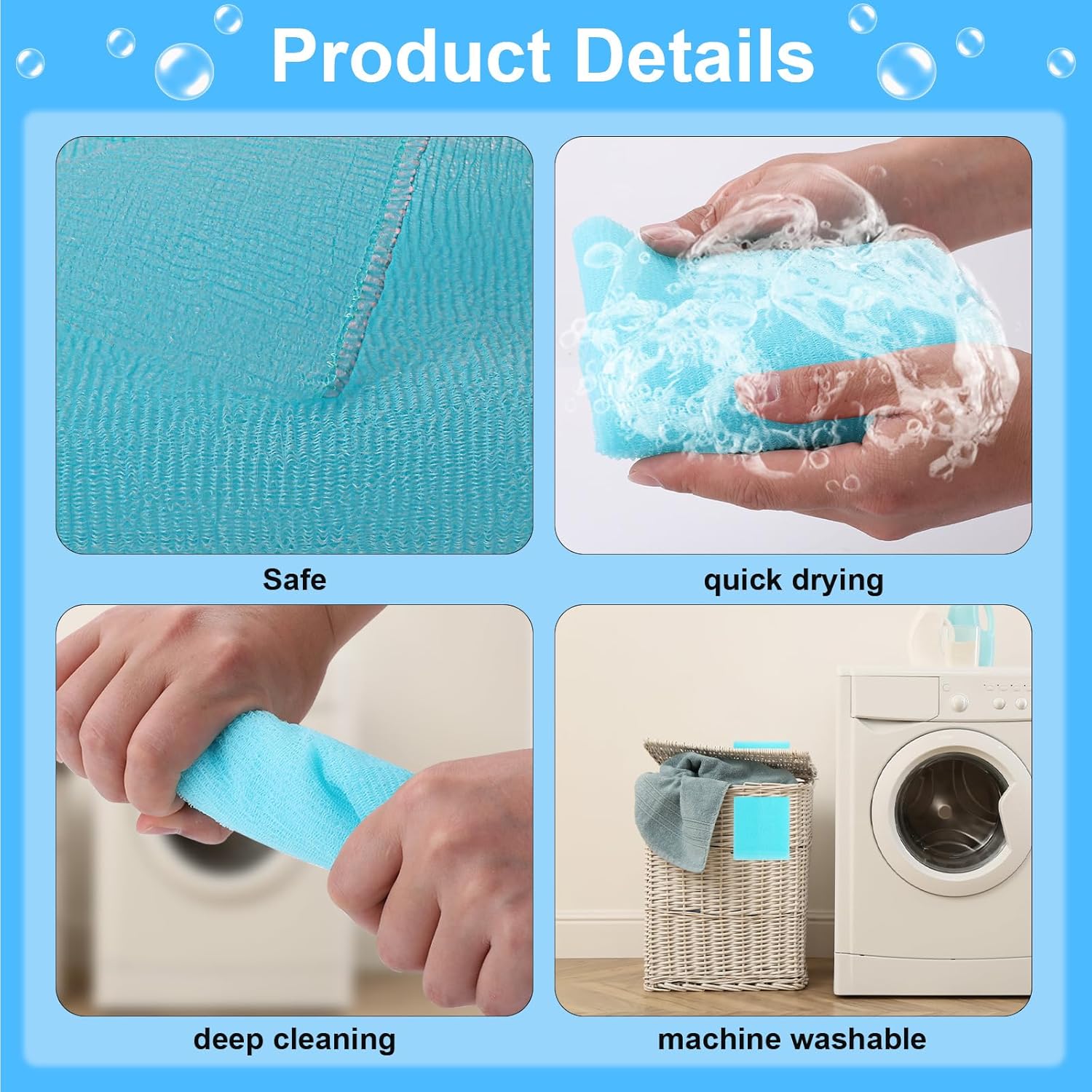 4 Pack Exfoliating Scrub Towels for Dead Skin Removal Smooth Radiant Skin