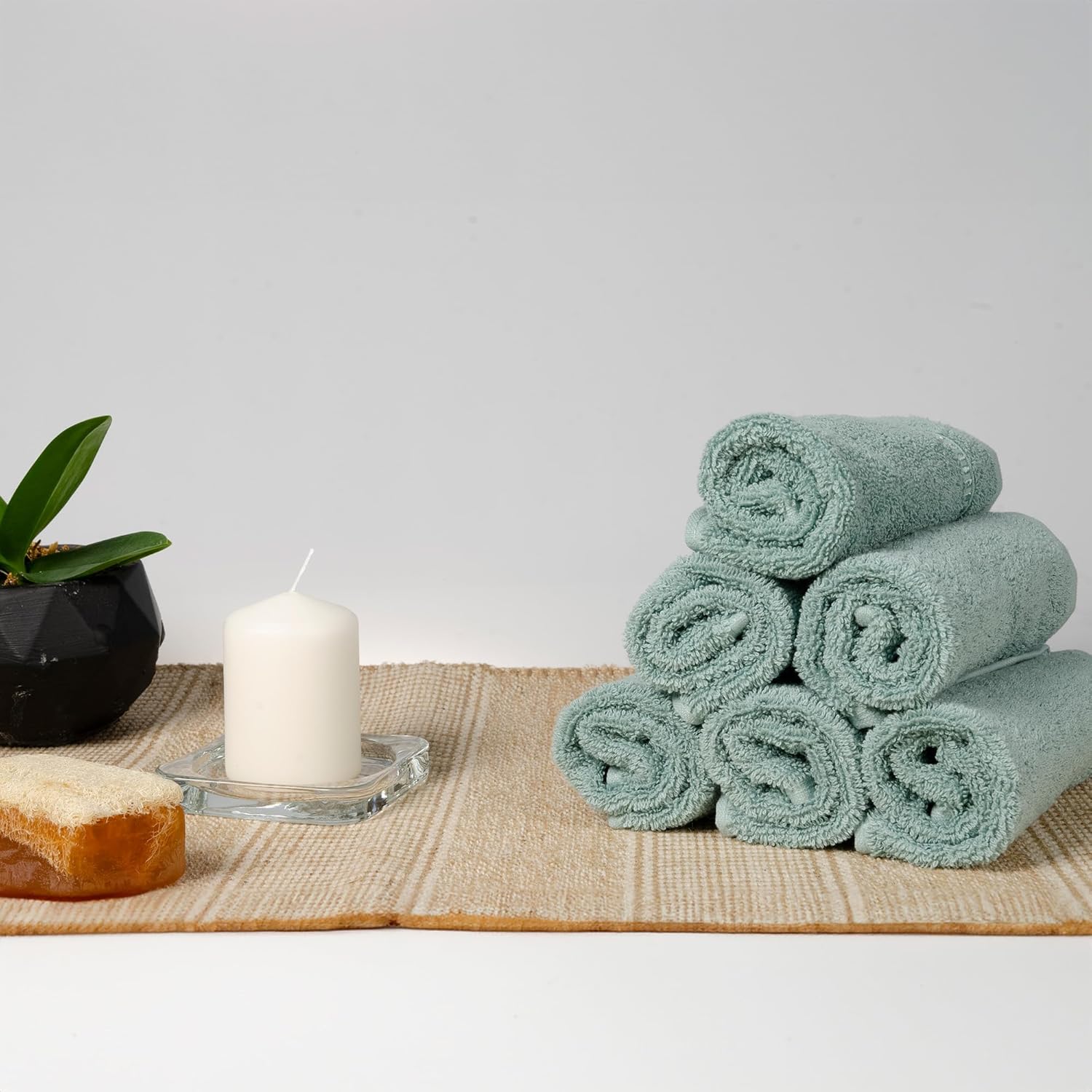 Luxury Cotton Washcloths 13x13 Soft Quick-Dry Turkish Cotton Towels Meadow Green