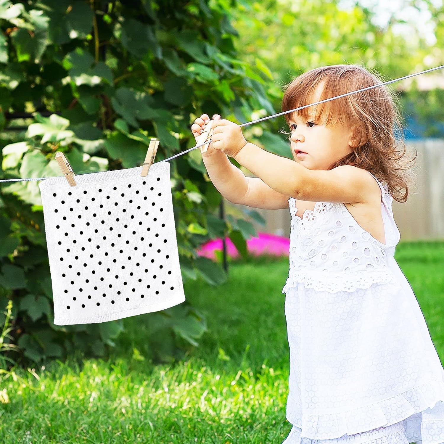Linqin Cotton Washcloths Black Polka Dots 12x12 Pack of 2