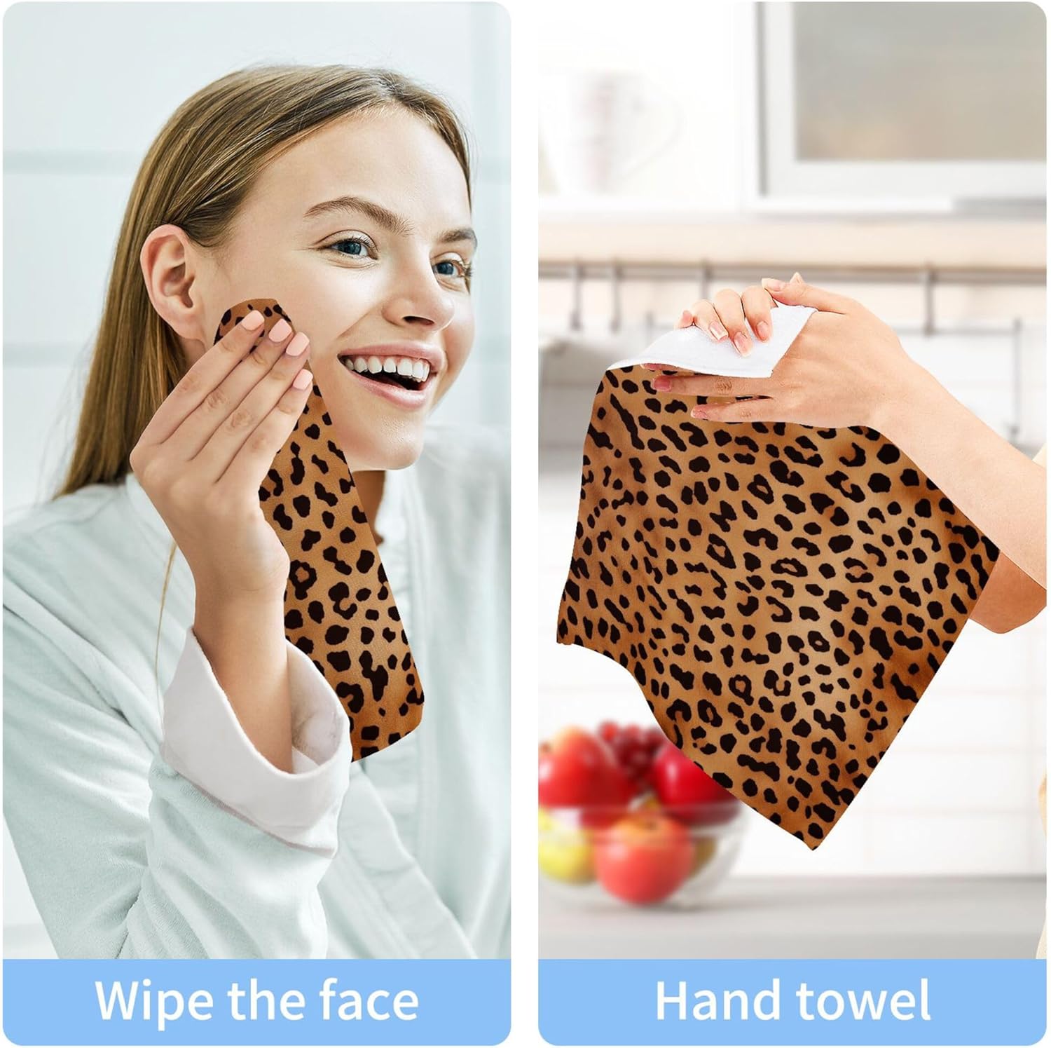 Leopard Print Washcloth 2-Pack Soft Cotton for Bathroom Gym Spa Hotel
