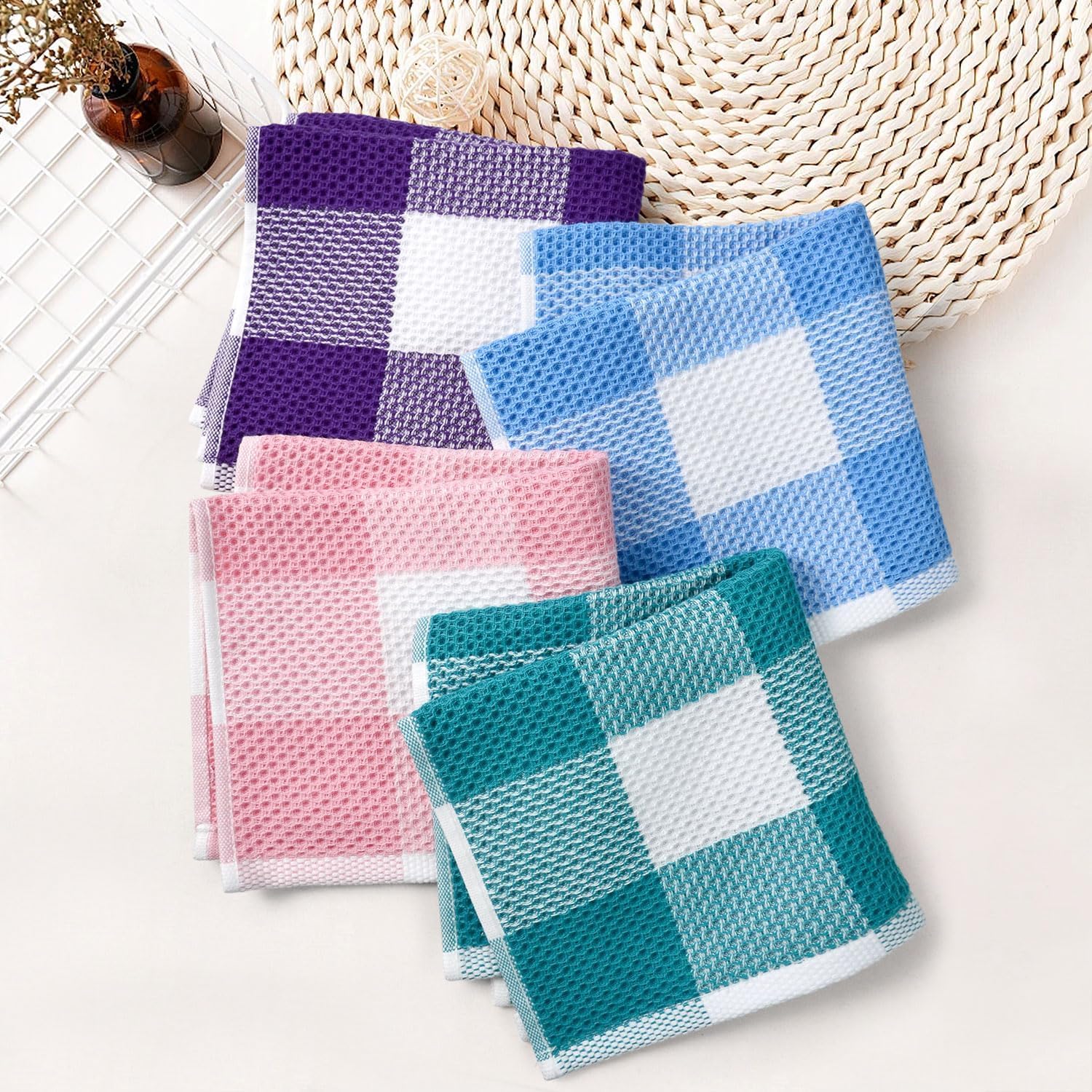 Cleanbear 4-Piece BUFFALO CHECK Face Towels for Showering